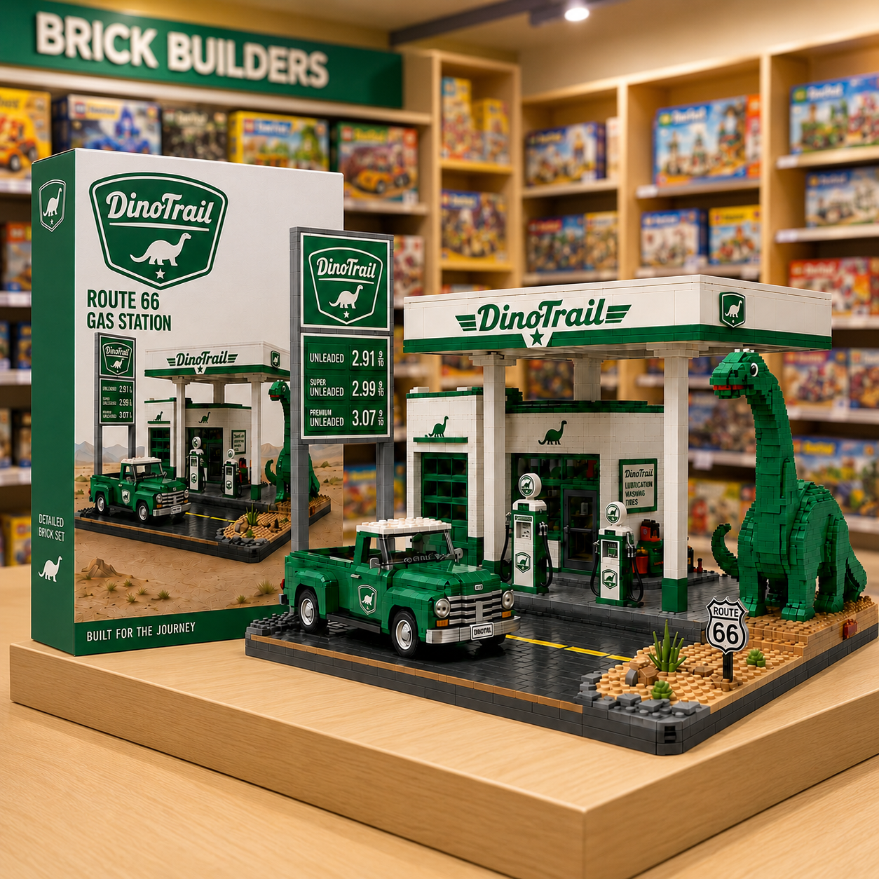 DinoTrail Route 66 Gas Station Collector Building Set