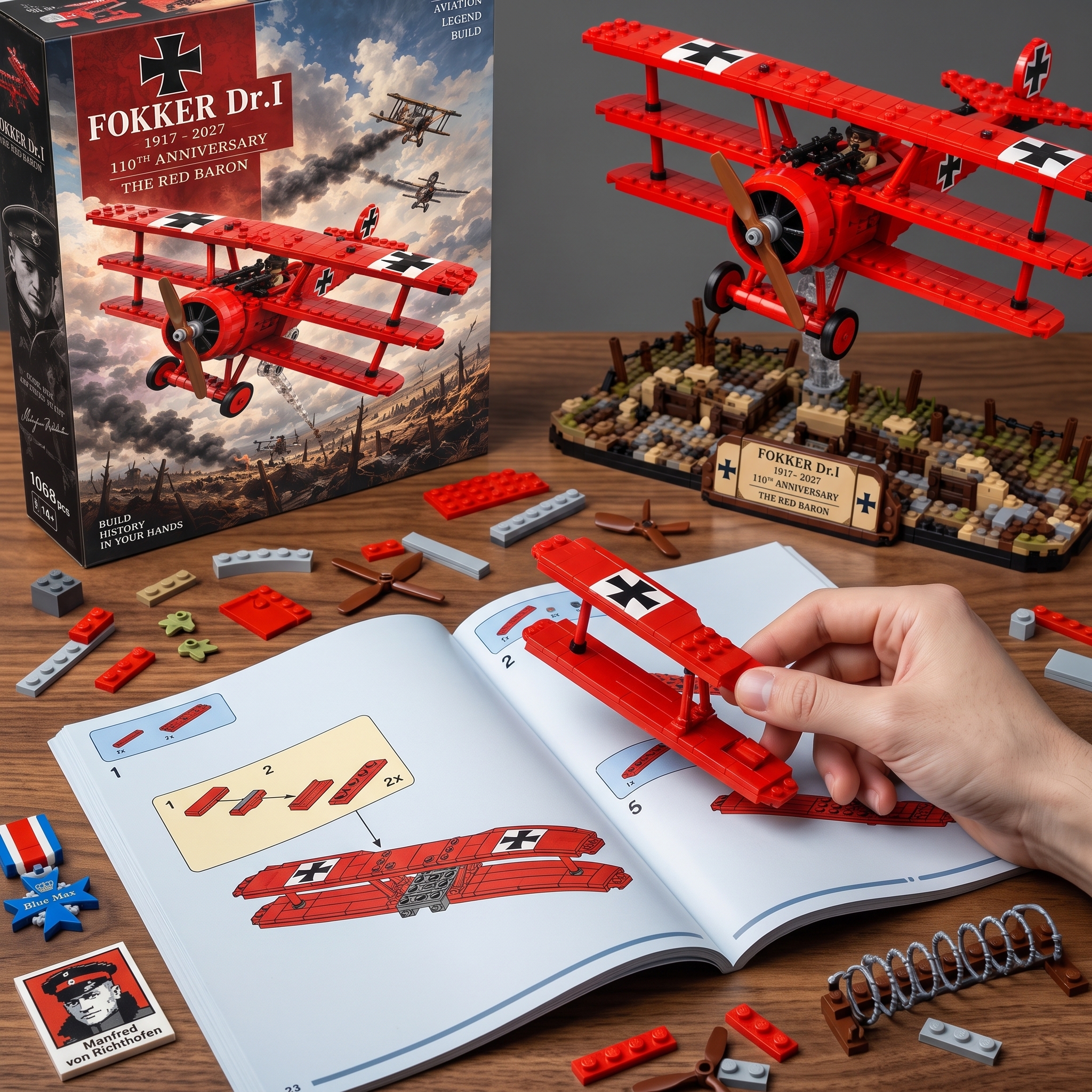 FOKKER Dr.I 1917–2027 110th Anniversary – THE RED BARON Building Block Set
