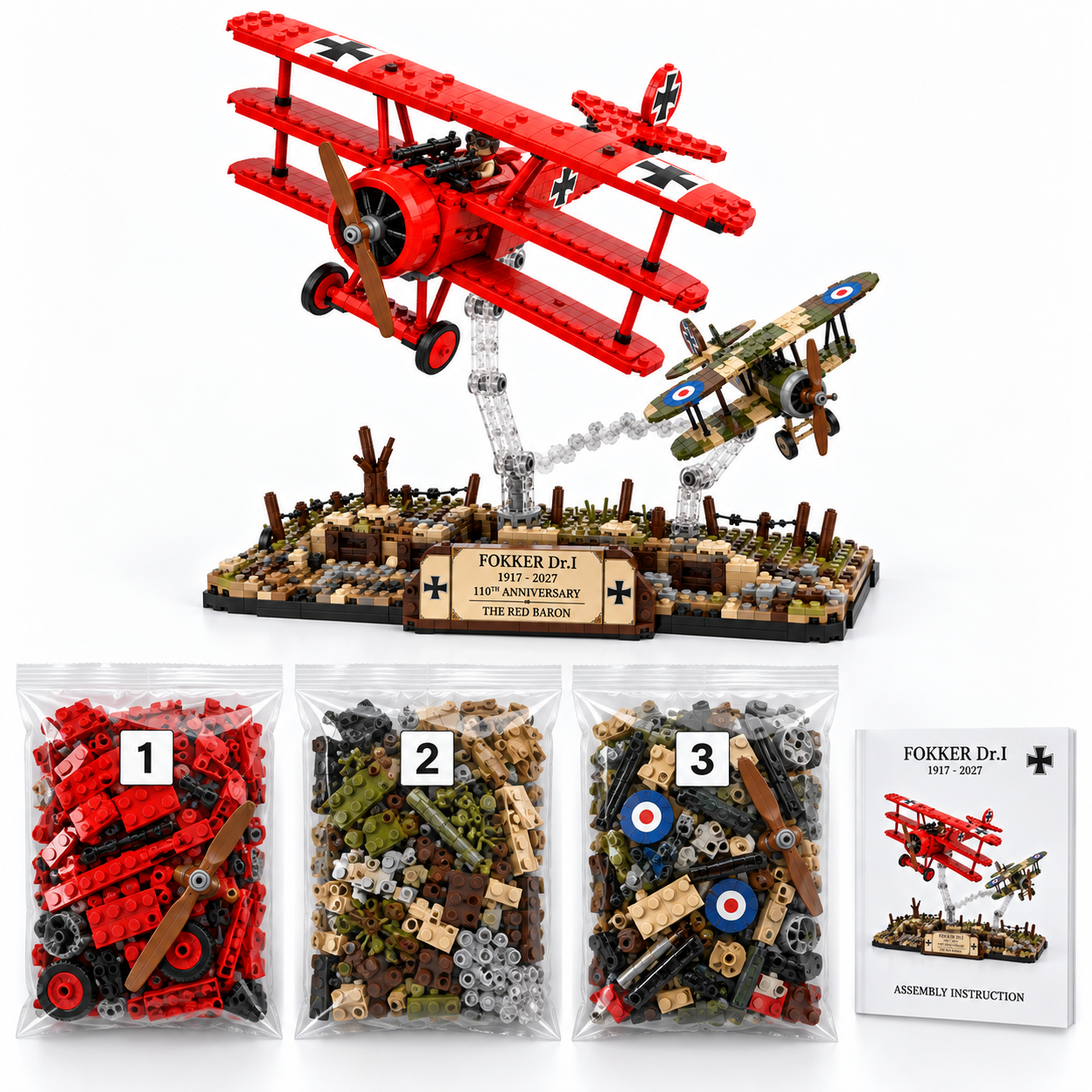 FOKKER Dr.I 1917–2027 110th Anniversary – THE RED BARON Building Block Set