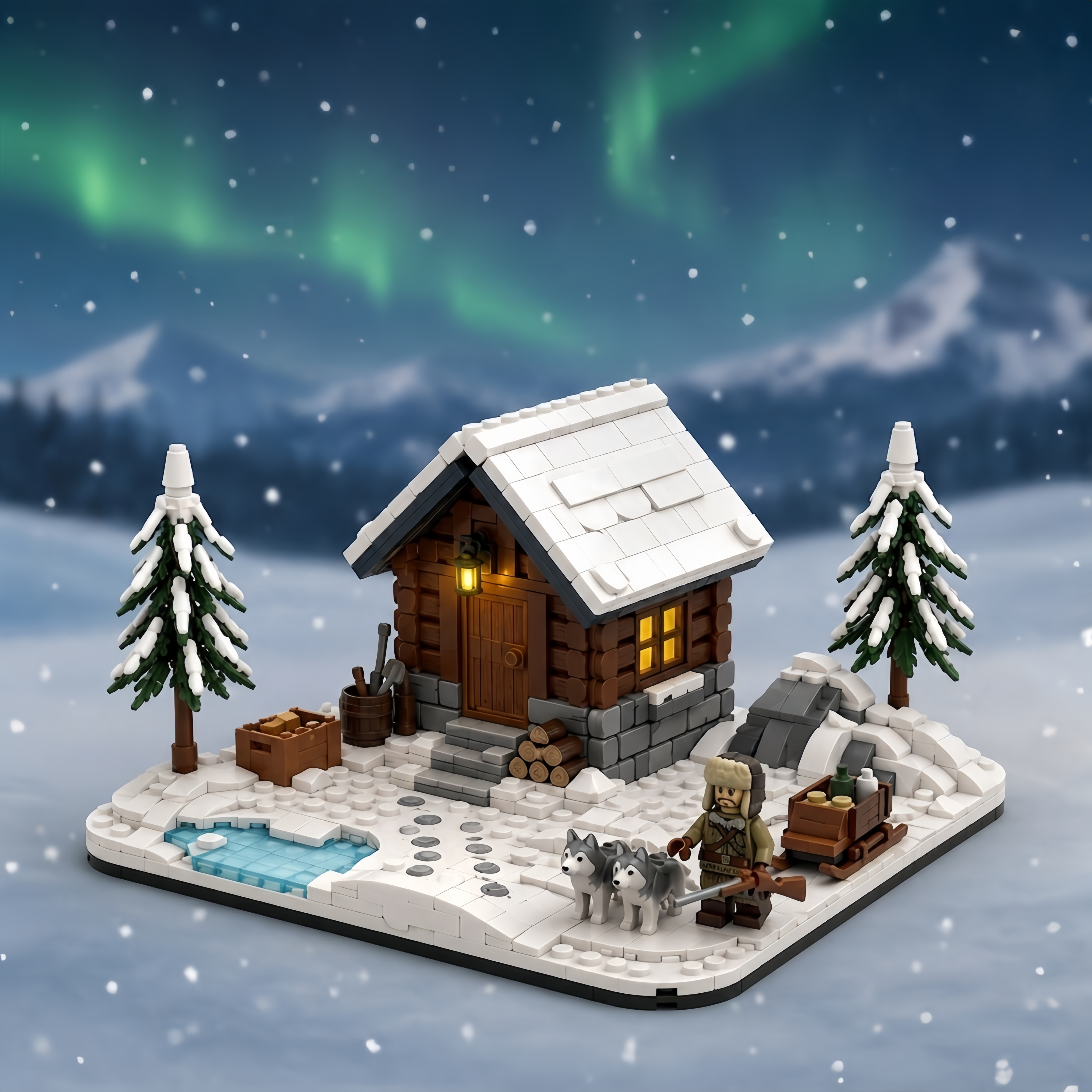 Snowbound Cabin Winter Display Building Set