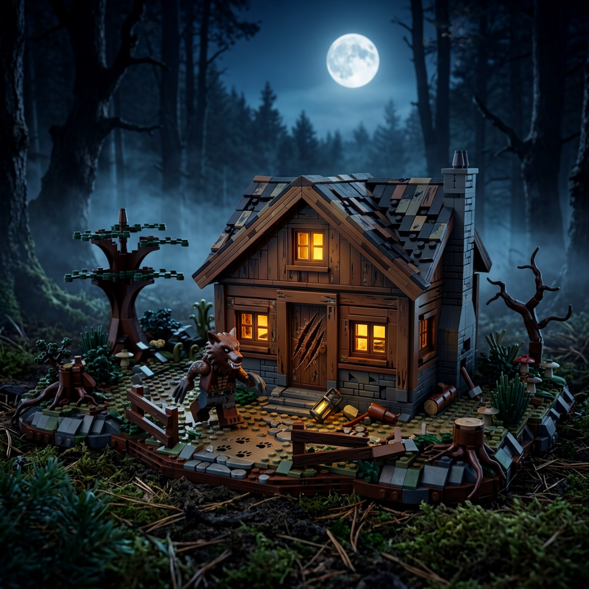 Moonlit Werewolf Cabin Building Set
