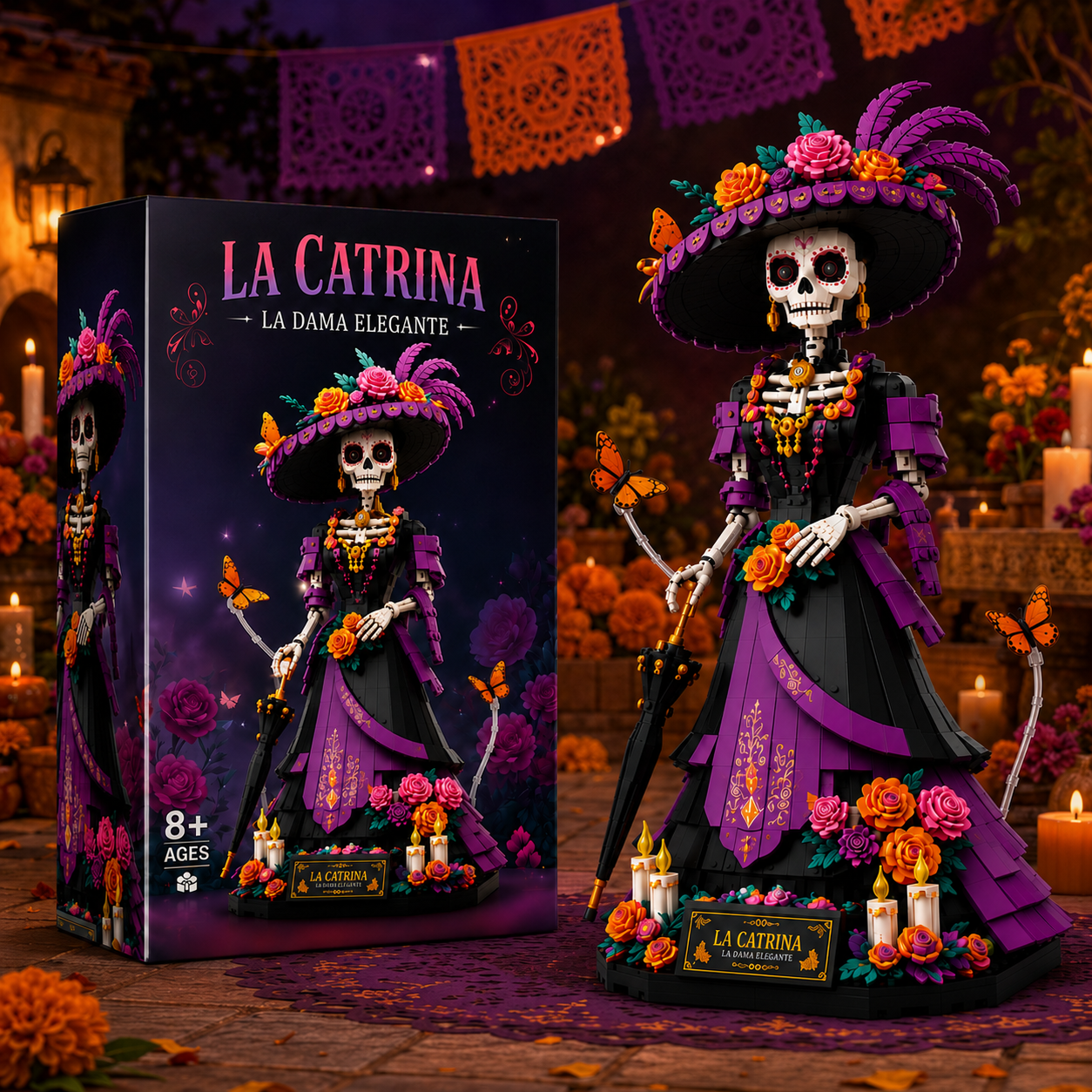 La Catrina Floral Skeleton Collector Display Building Set