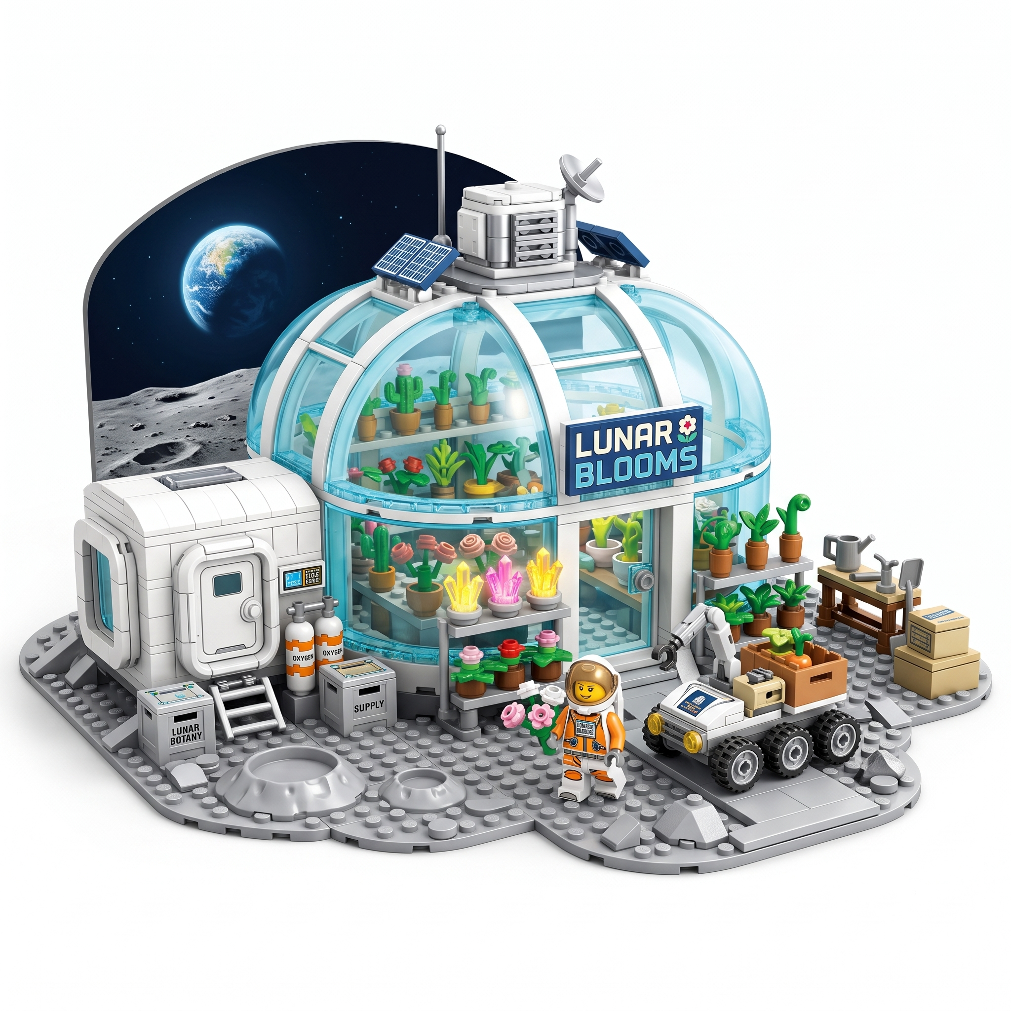 Lunar Blooms Greenhouse Building Block Set