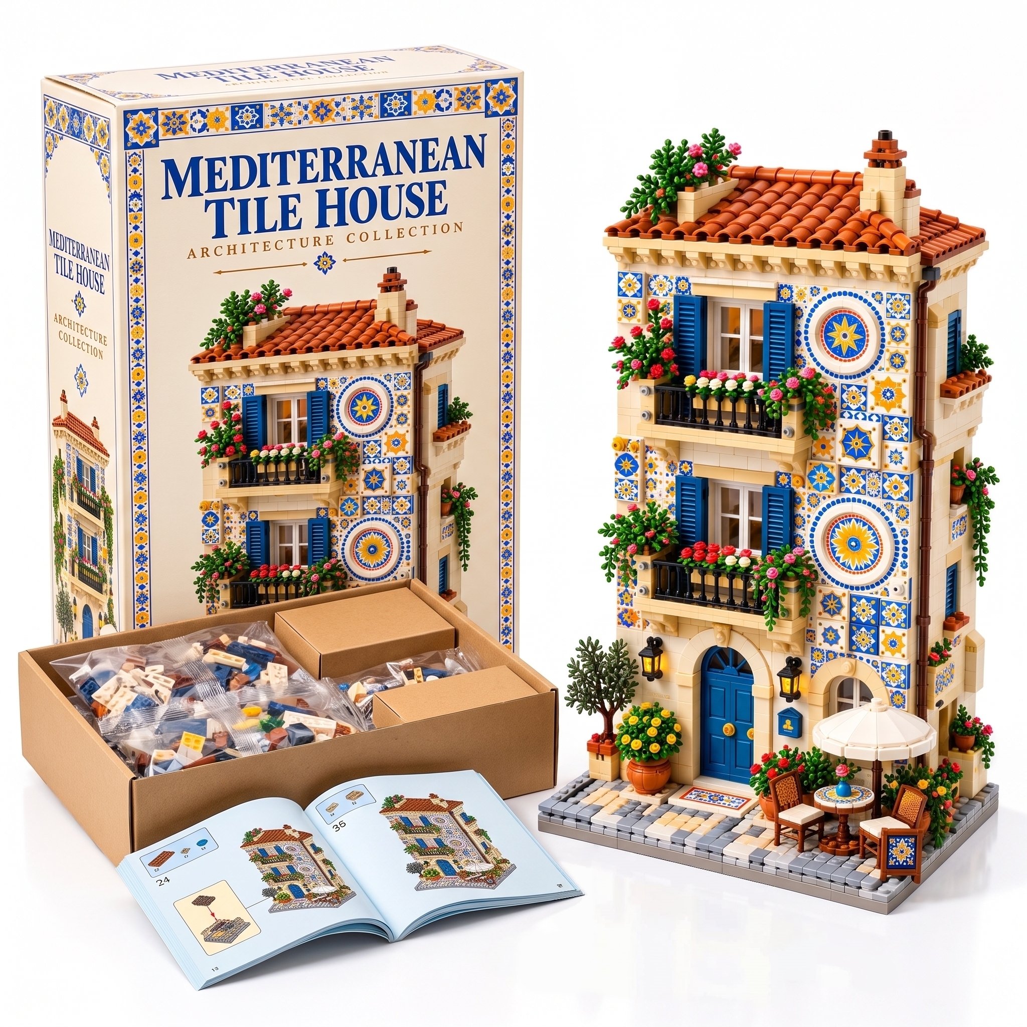 mediterranean-floral-tile-townhouse-building-set – DOMIBRICK
