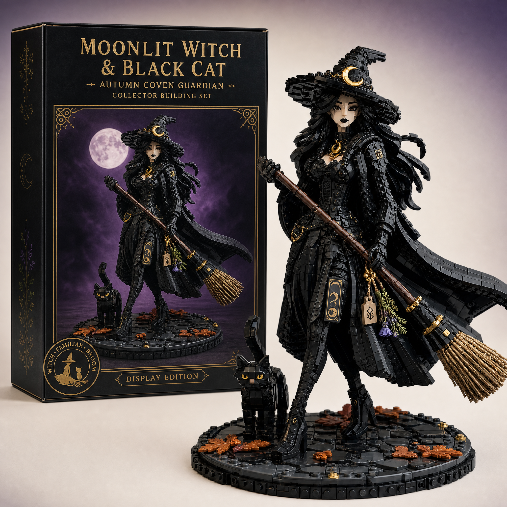 Moonlit Witch & Black Cat — Autumn Coven Guardian Collector Building Set