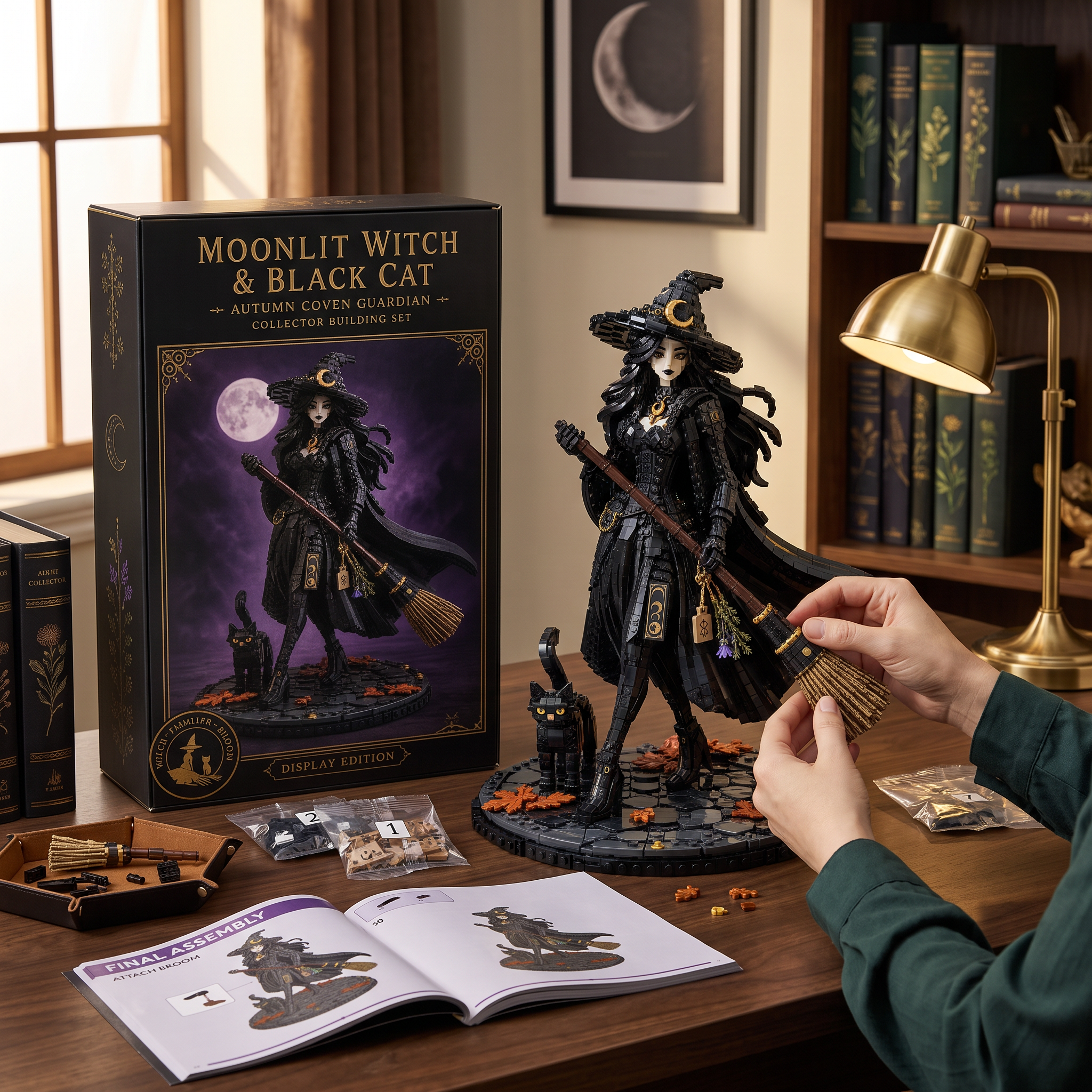 Moonlit Witch & Black Cat — Autumn Coven Guardian Collector Building Set