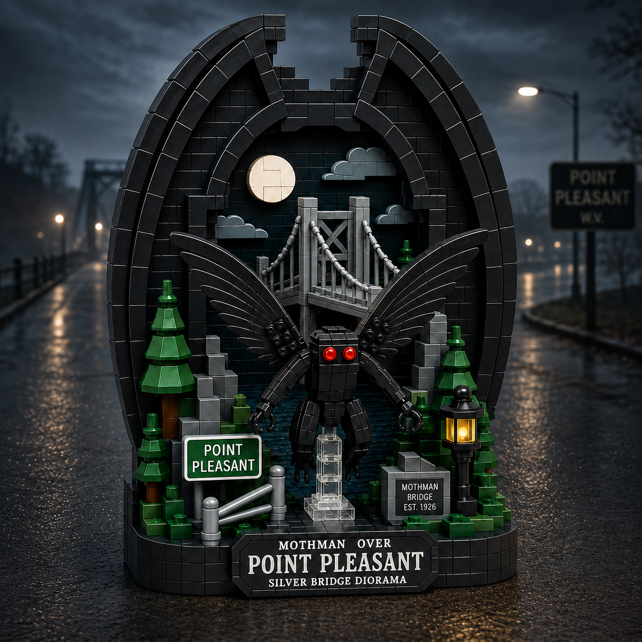 Mothman Over Point Pleasant — Silver Bridge Diorama Collector’s Edition Building Set