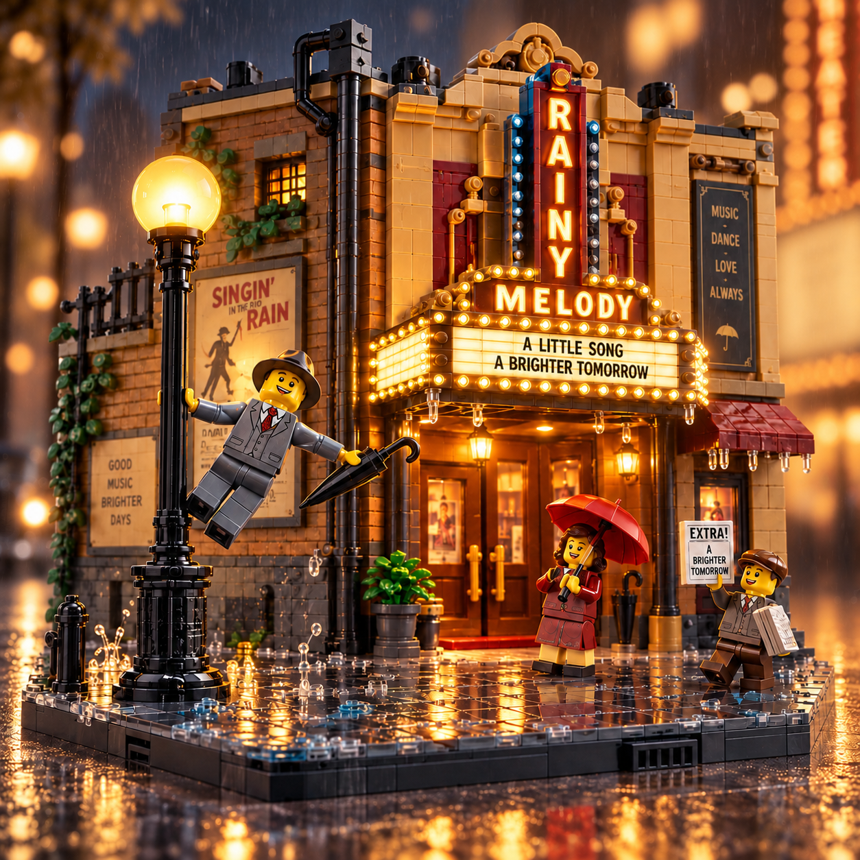 Rainy Melody Theater – Classic Musical Cinema Building Set