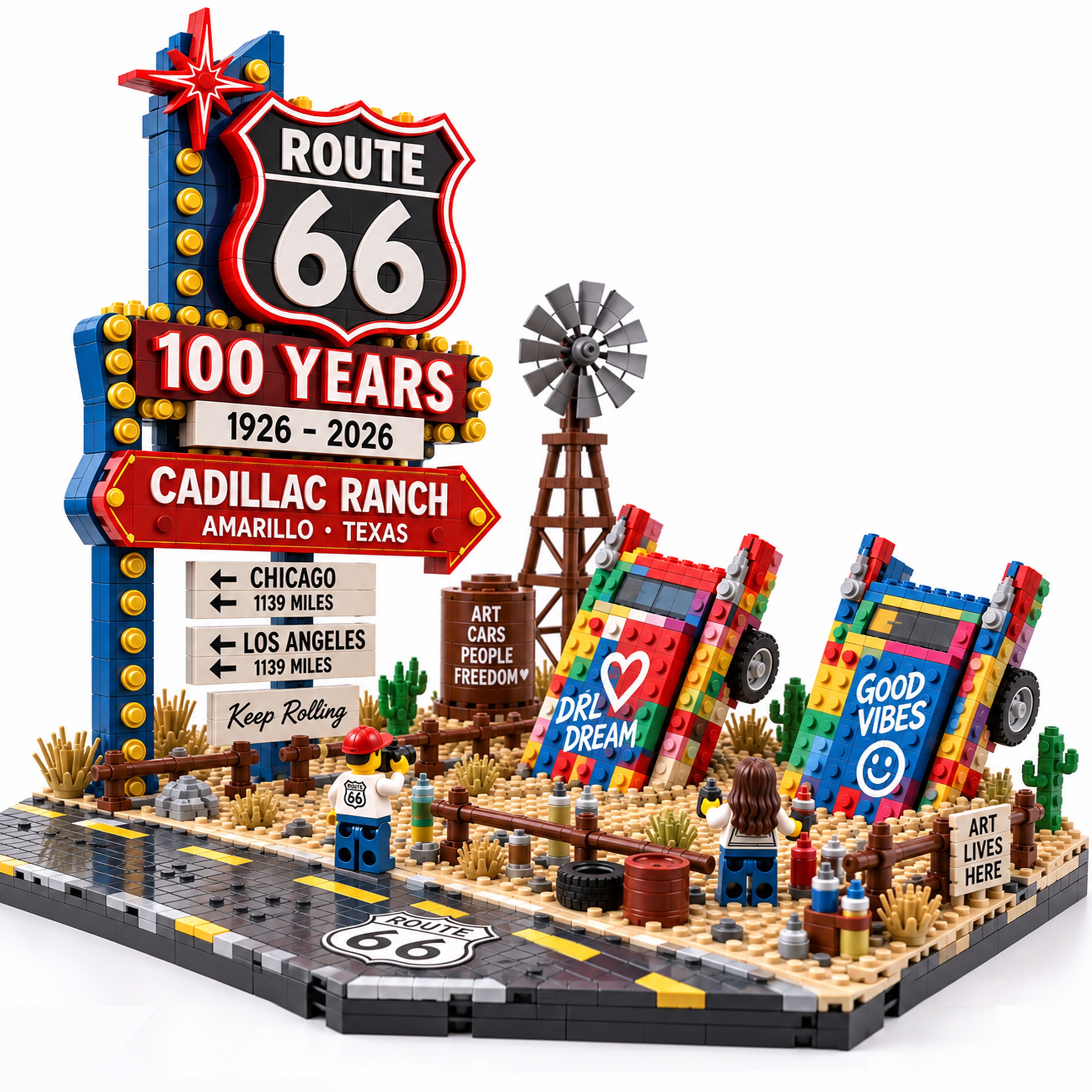 Route 66 100th Anniversary Cadillac Ranch Building Set
