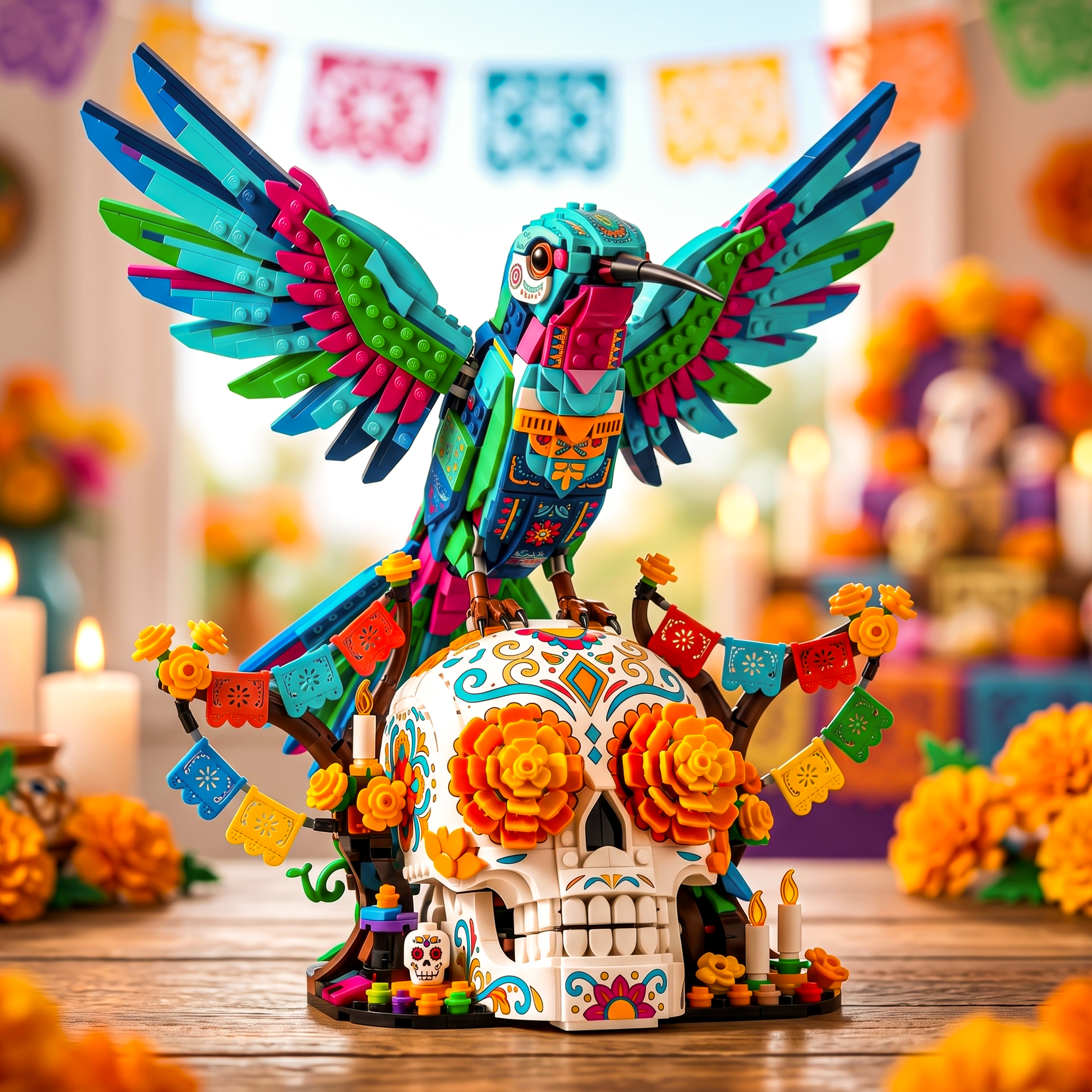 Sugar Skull Hummingbird Display Building Set