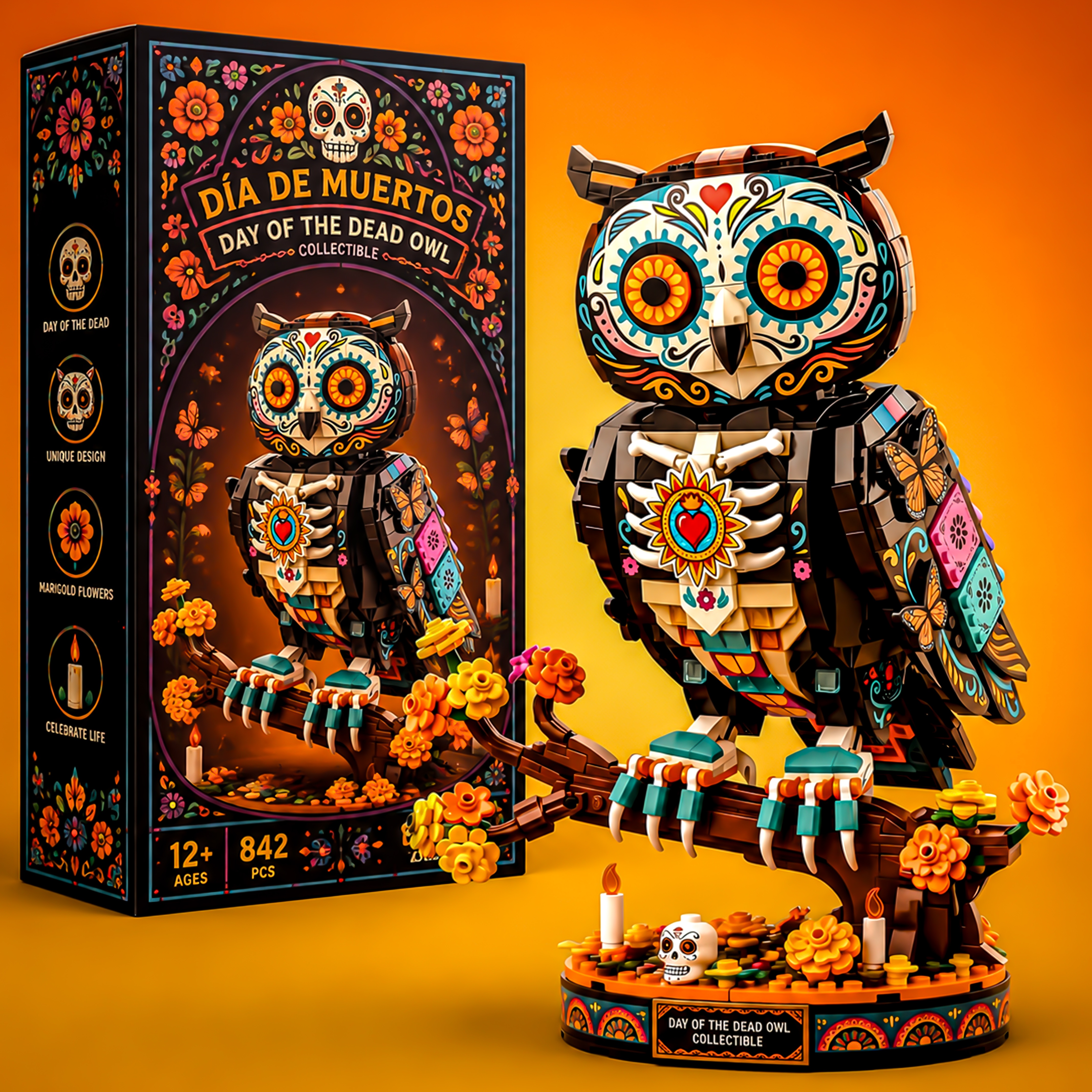 Day of the Dead Sugar Skull Owl Building Set