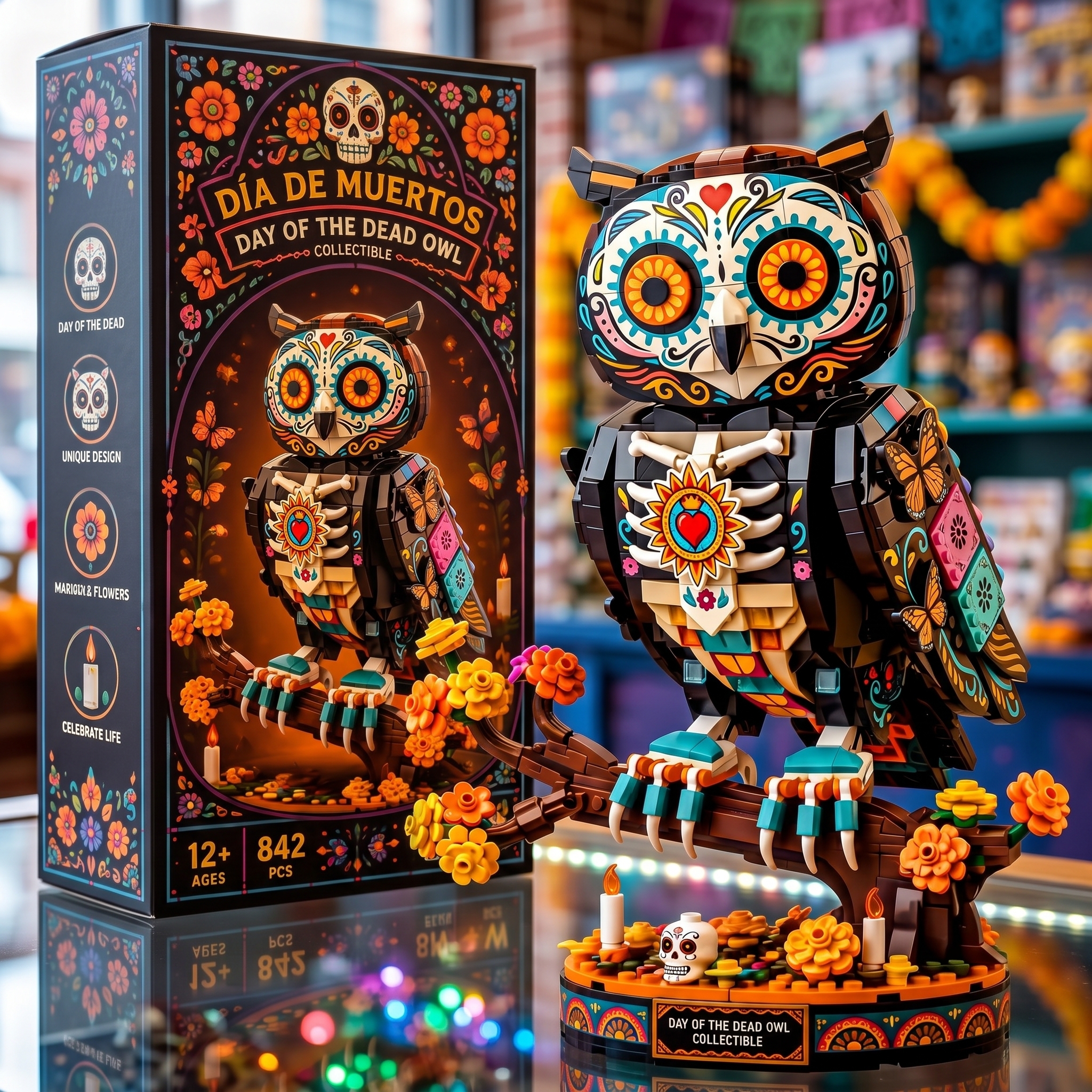 Day of the Dead Sugar Skull Owl Building Set