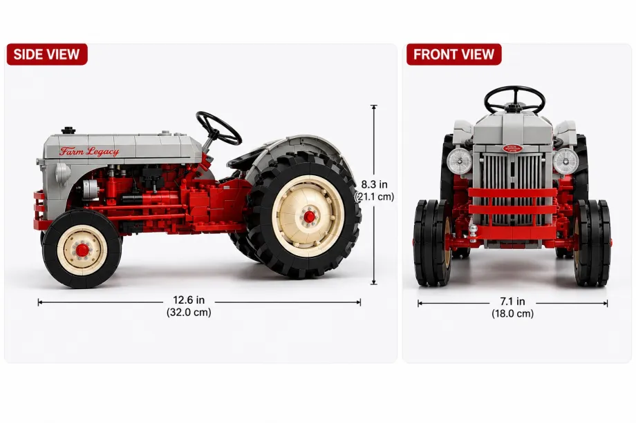Vintage Farm Tractor Brick Set – 1940s Classic Red & Gray Collector Edition 🚜🌾Build a Piece of American Farm Legacy