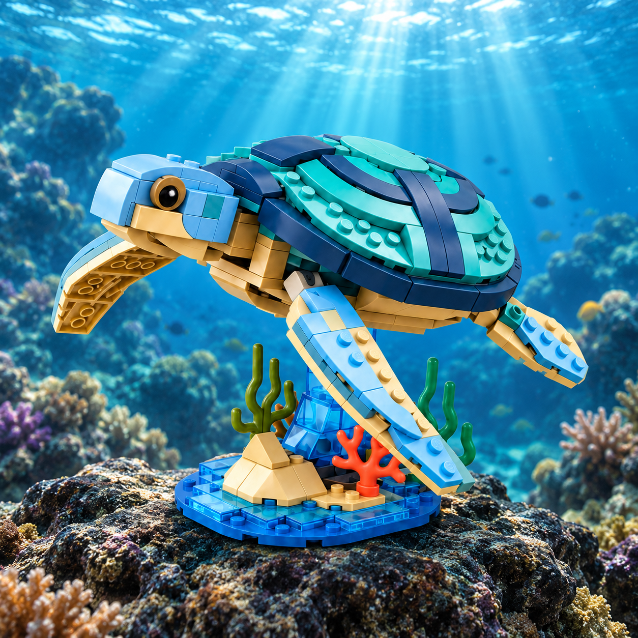 Sea Turtle Coral Reef Building Set – Ocean Marine Life Turtle Model