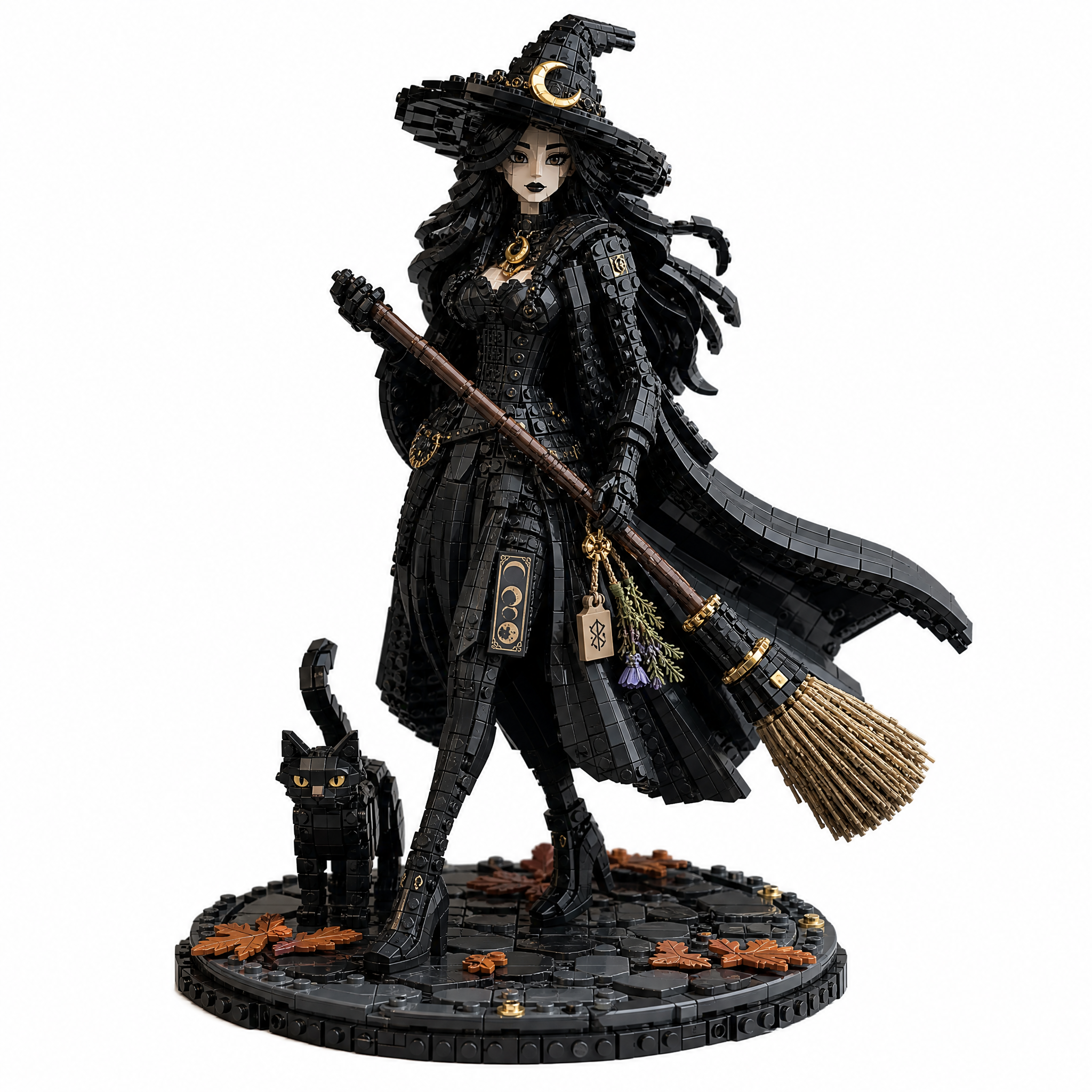 Moonlit Witch & Black Cat — Autumn Coven Guardian Collector Building Set