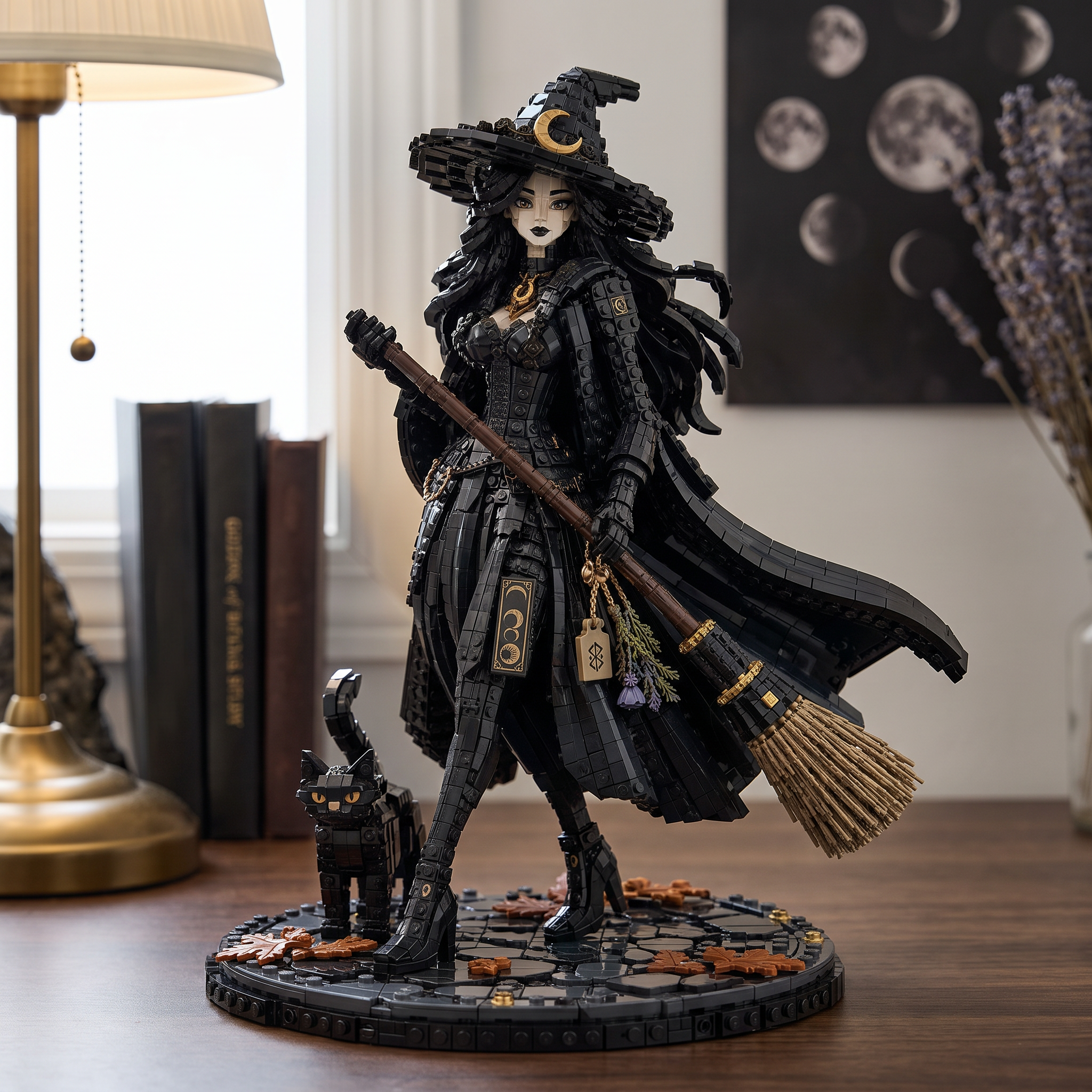 Moonlit Witch & Black Cat — Autumn Coven Guardian Collector Building Set