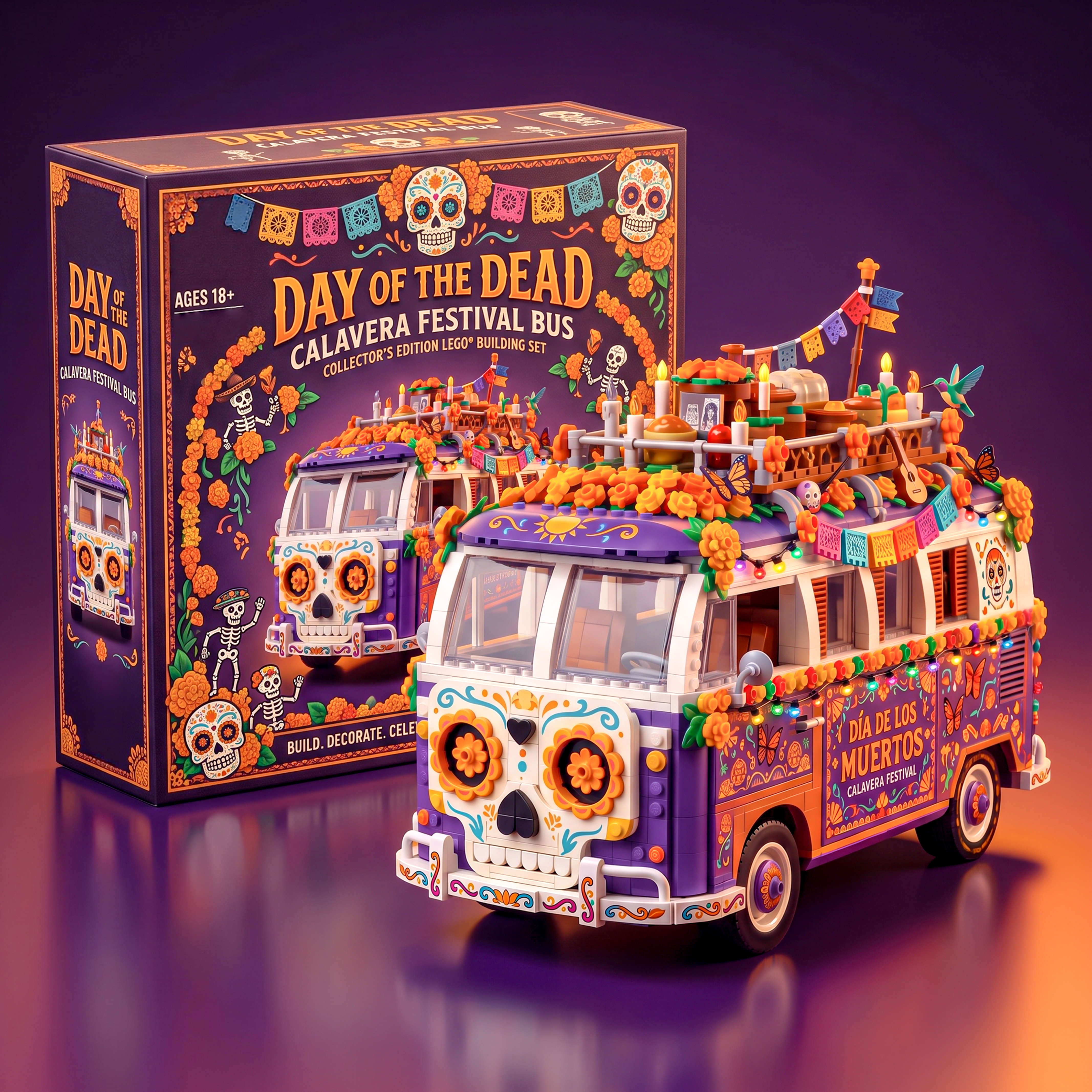 Day of the Dead Calavera Festival Bus Building Block Set