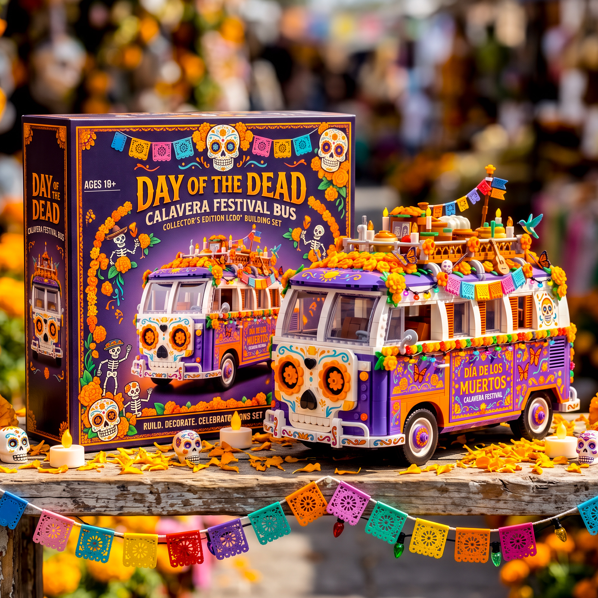 Day of the Dead Calavera Festival Bus Building Block Set