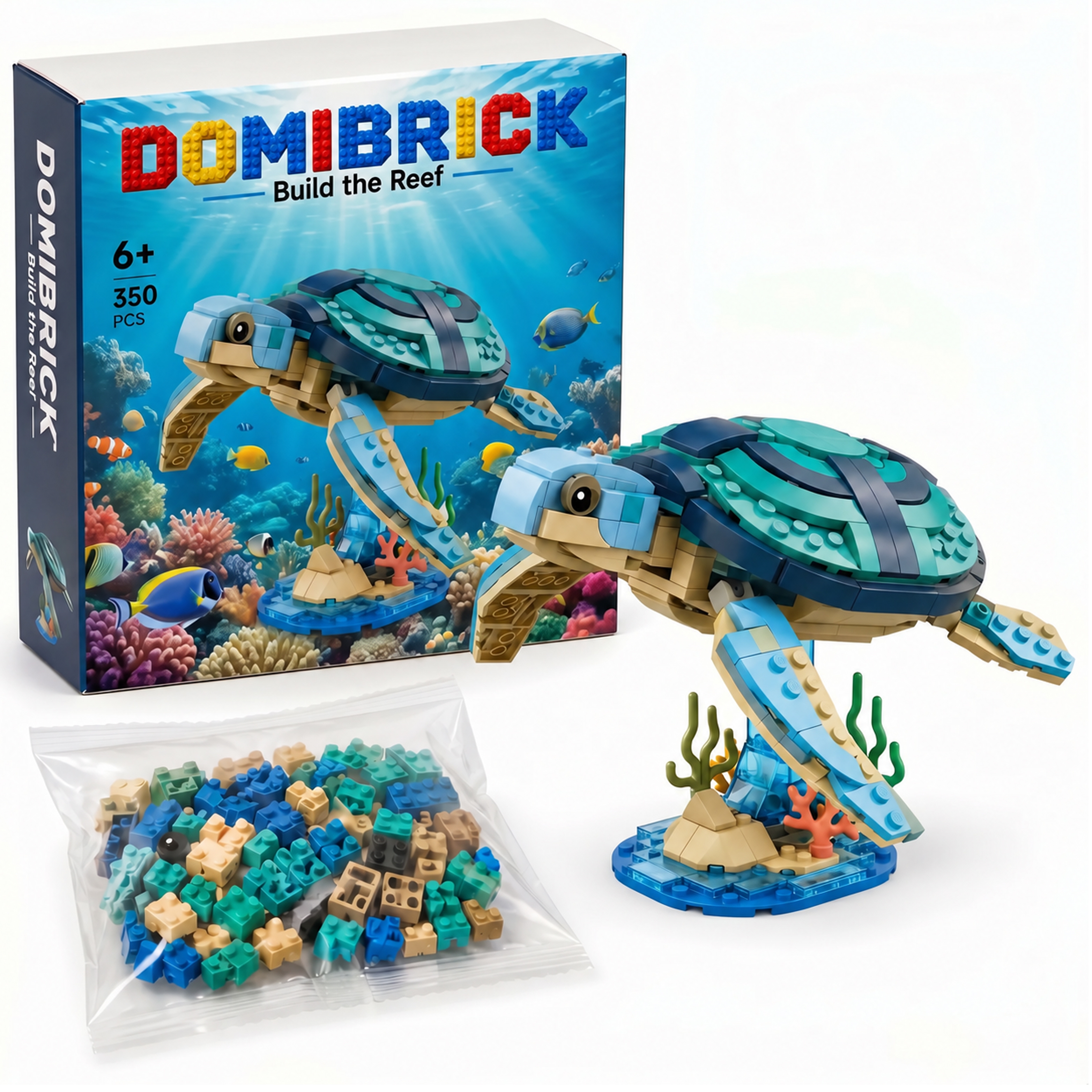 Sea Turtle Coral Reef Building Set – Ocean Marine Life Turtle Model