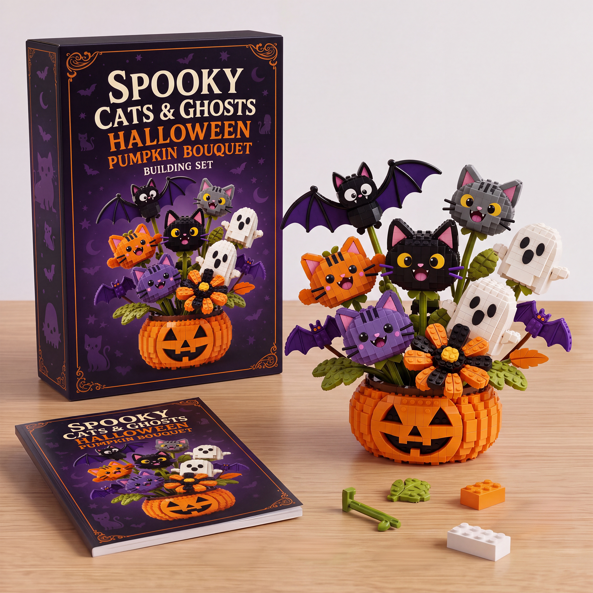 Spooky Cats & Ghosts Halloween Pumpkin Bouquet Building Set