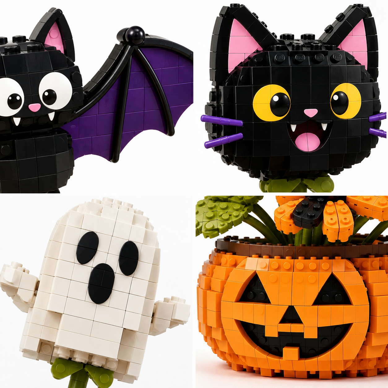 Spooky Cats & Ghosts Halloween Pumpkin Bouquet Building Set