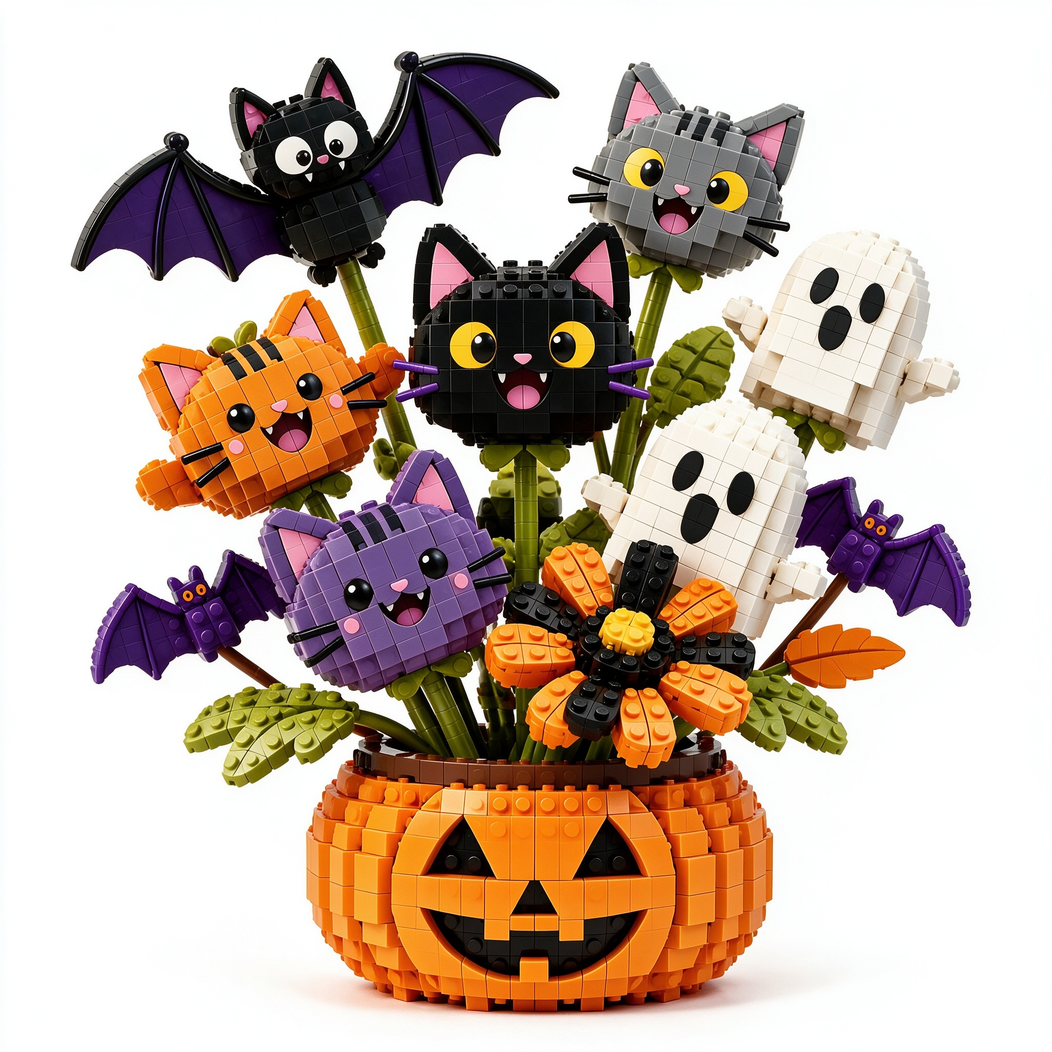 Spooky Cats & Ghosts Halloween Pumpkin Bouquet Building Set