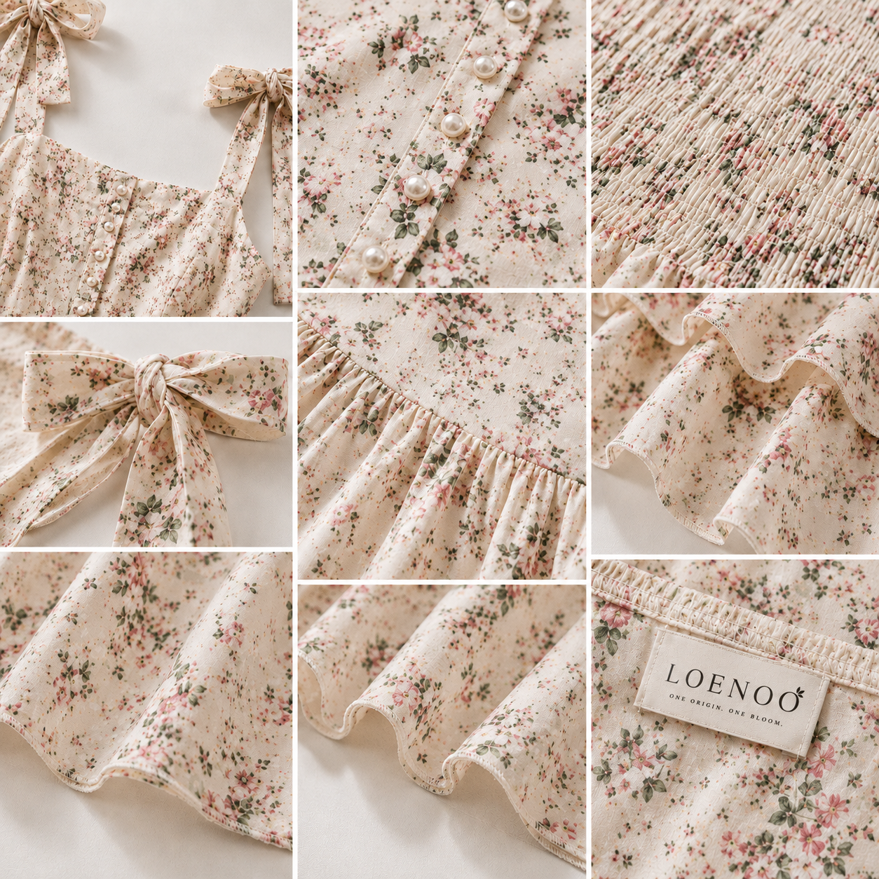 Floral Ribbon Strap Tiered Mini Dress