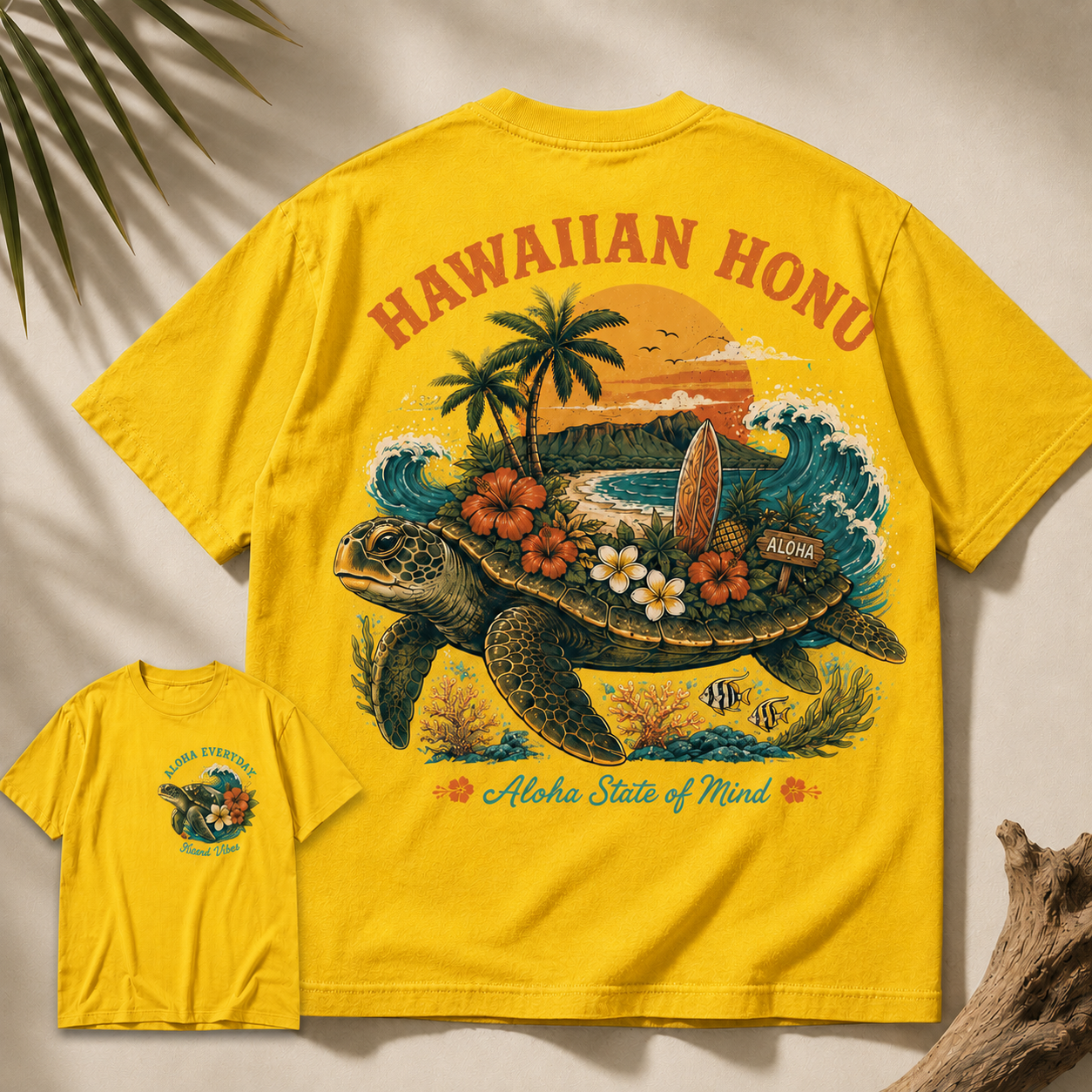 Hawaiian Honu Aloha State of Mind Vintage Sea Turtle Graphic T-Shirt