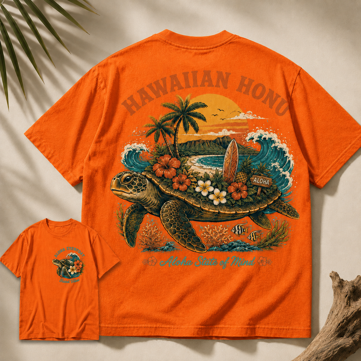 Hawaiian Honu Aloha State of Mind Vintage Sea Turtle Graphic T-Shirt
