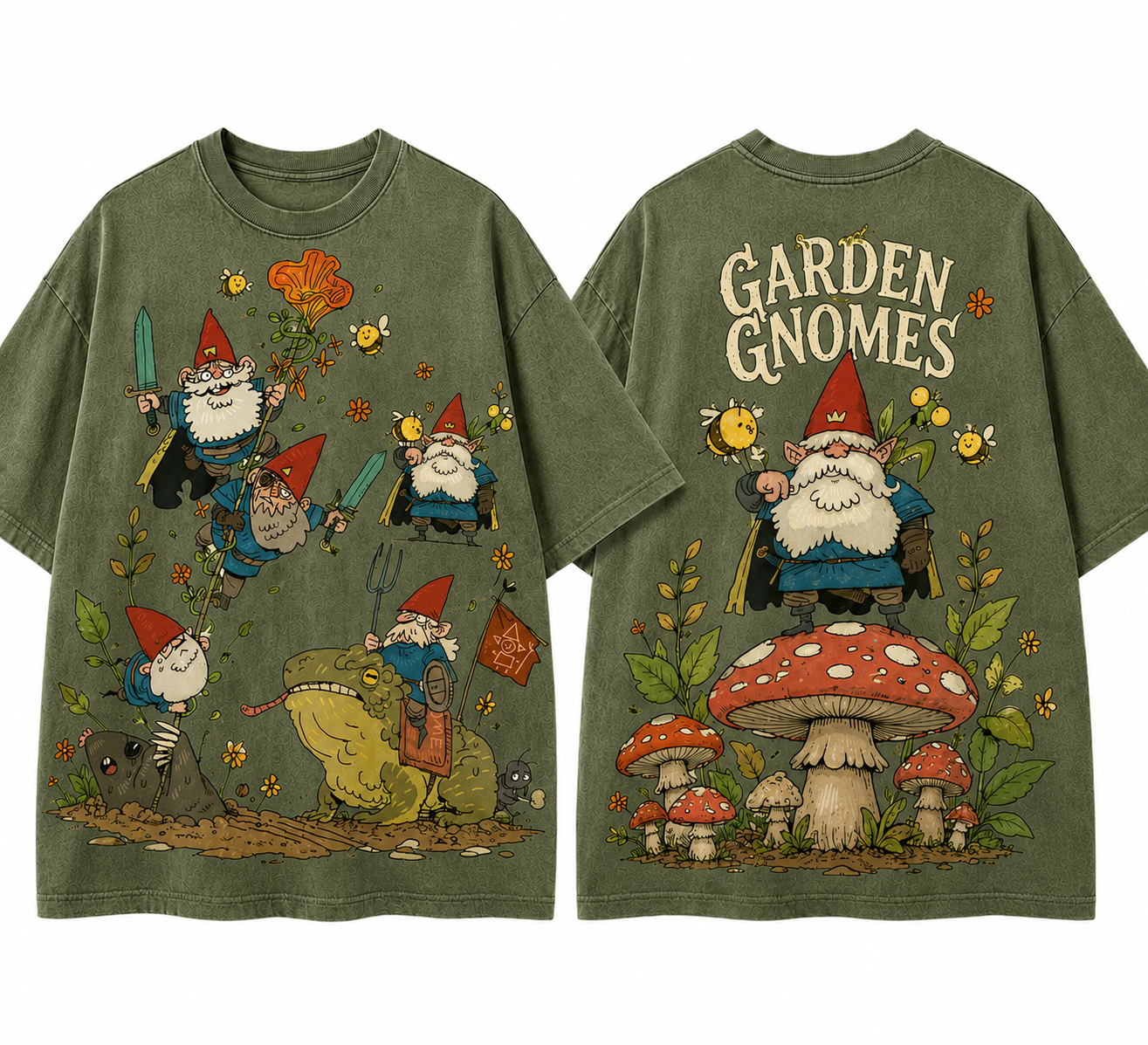 Garden Gnomes Adventure Vintage Fantasy Graphic T Shirt