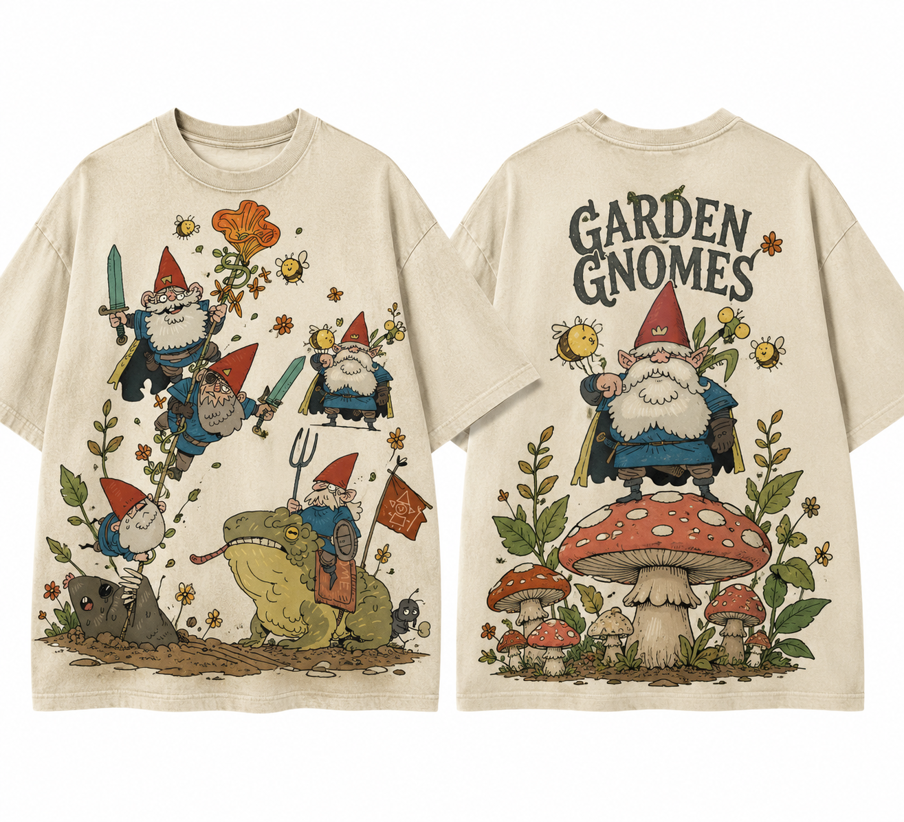 Garden Gnomes Adventure Vintage Fantasy Graphic T Shirt