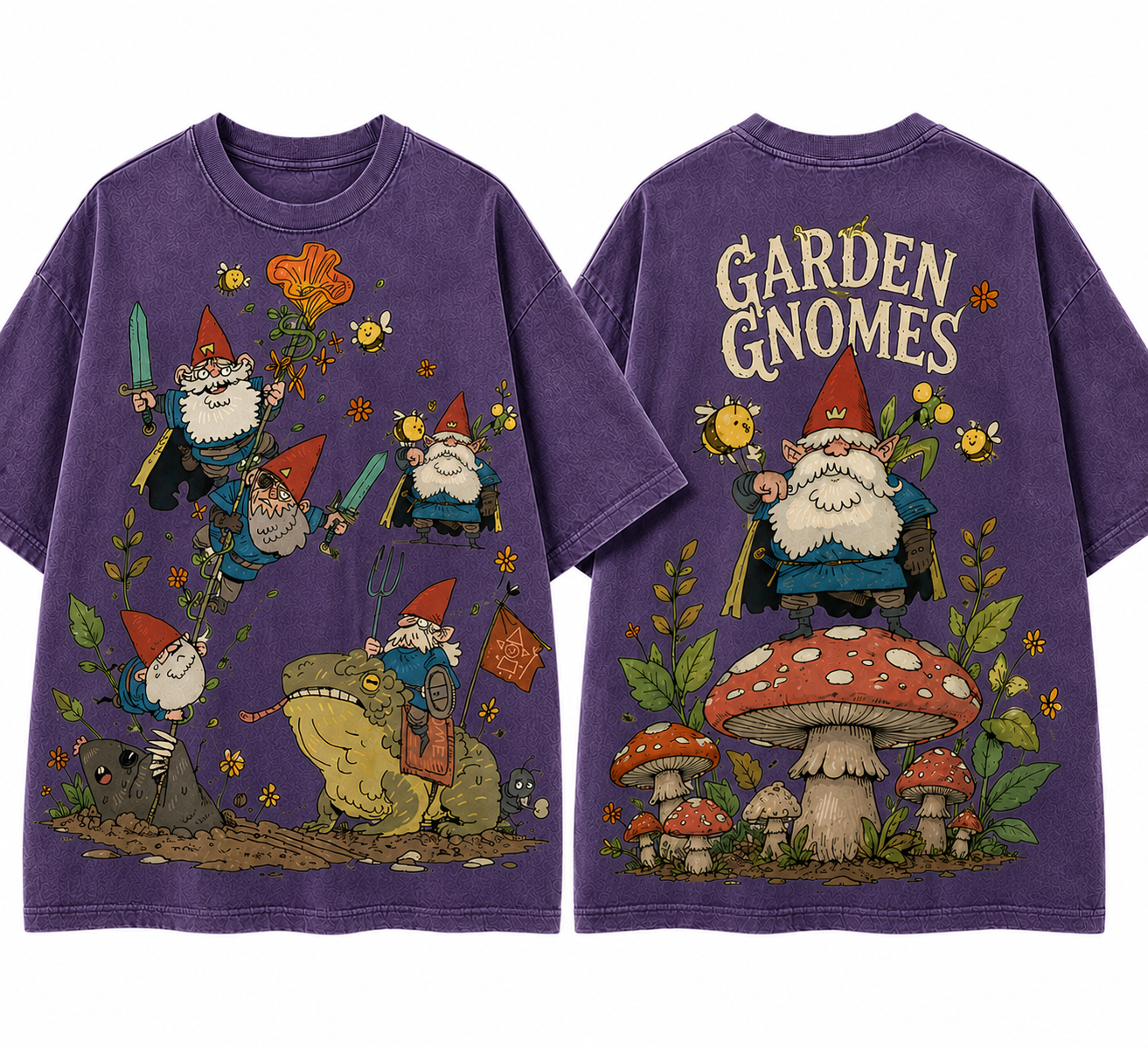 Garden Gnomes Adventure Vintage Fantasy Graphic T Shirt