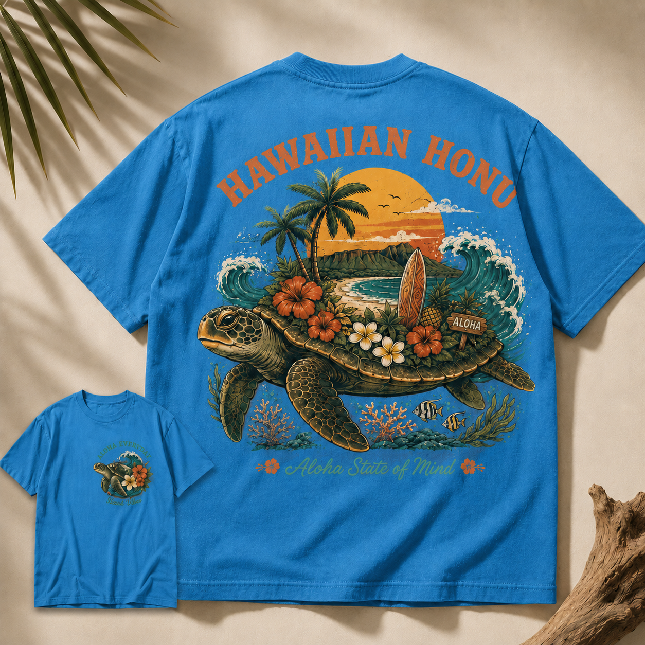 Hawaiian Honu Aloha State of Mind Vintage Sea Turtle Graphic T-Shirt