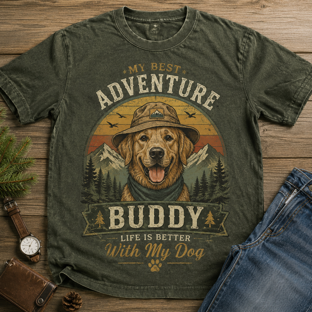 My Best Adventure Buddy – Vintage Golden Retriever Tee