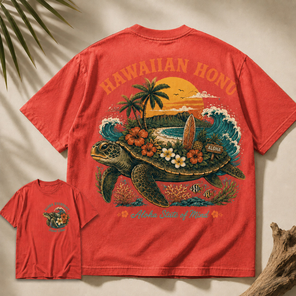 Hawaiian Honu Aloha State of Mind Vintage Sea Turtle Graphic T-Shirt