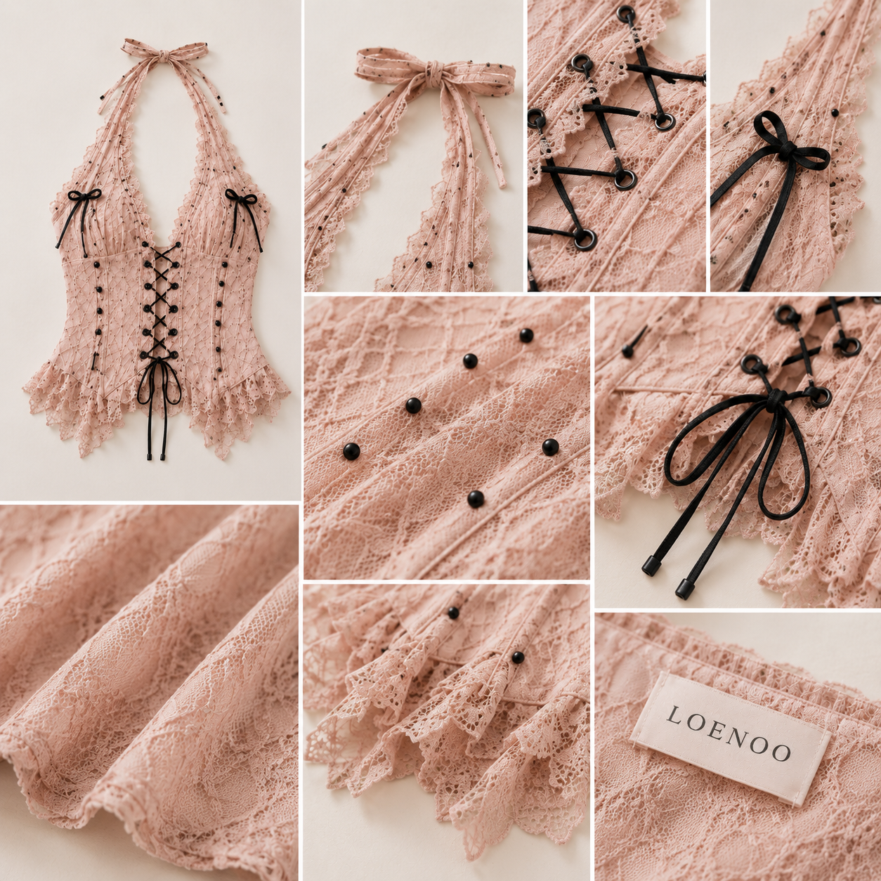Blush Noir Lace Corset Halter Top