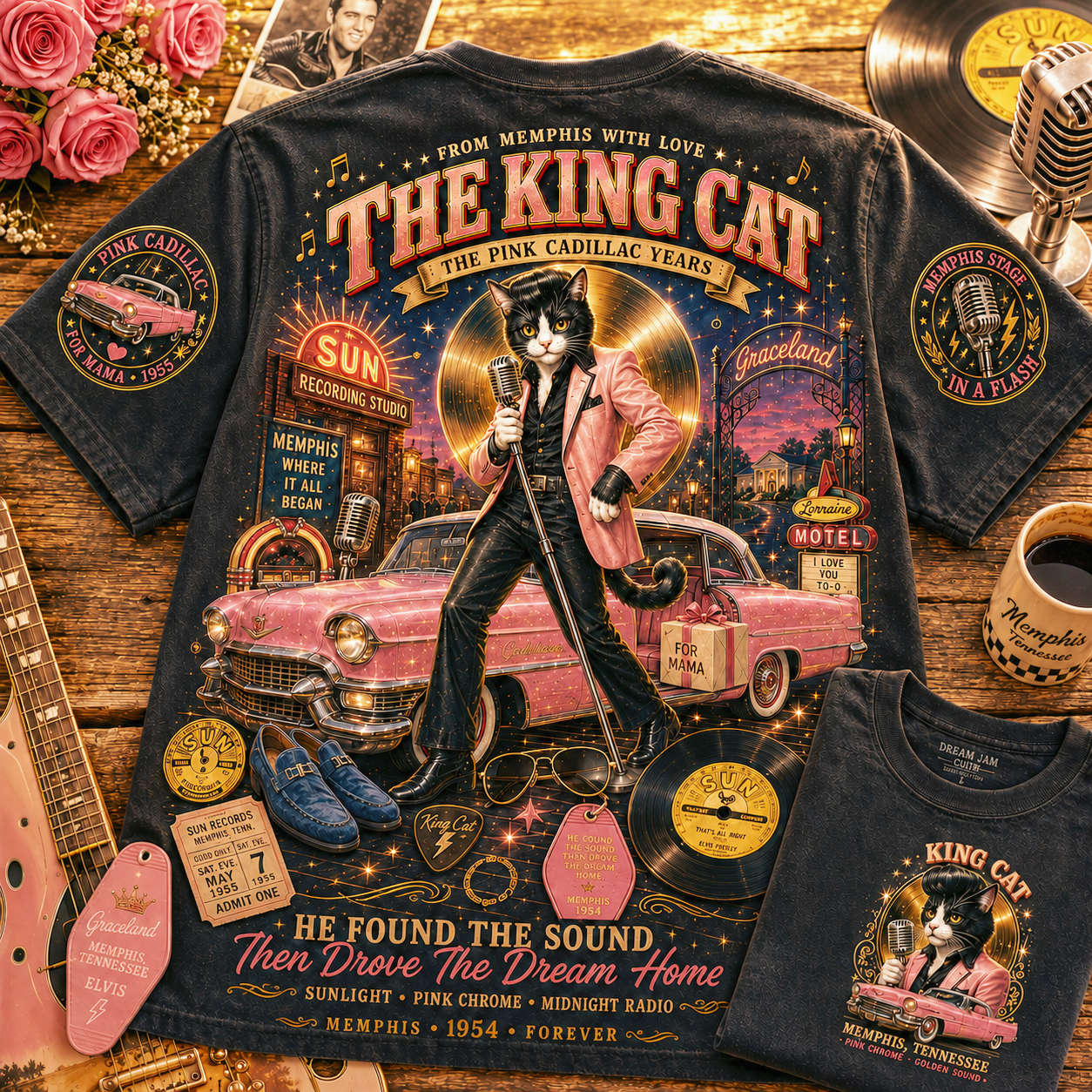 Memphis King Cat Pink Cadillac T-Shirt