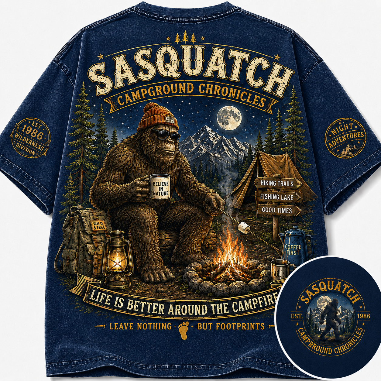 "Campground Chronicles" Vintage Sasquatch Campfire Graphic Tee