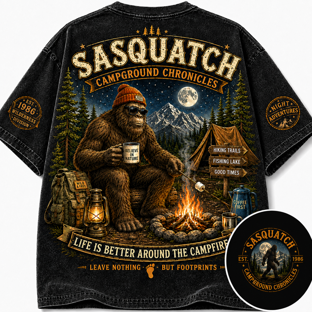 "Campground Chronicles" Vintage Sasquatch Campfire Graphic Tee