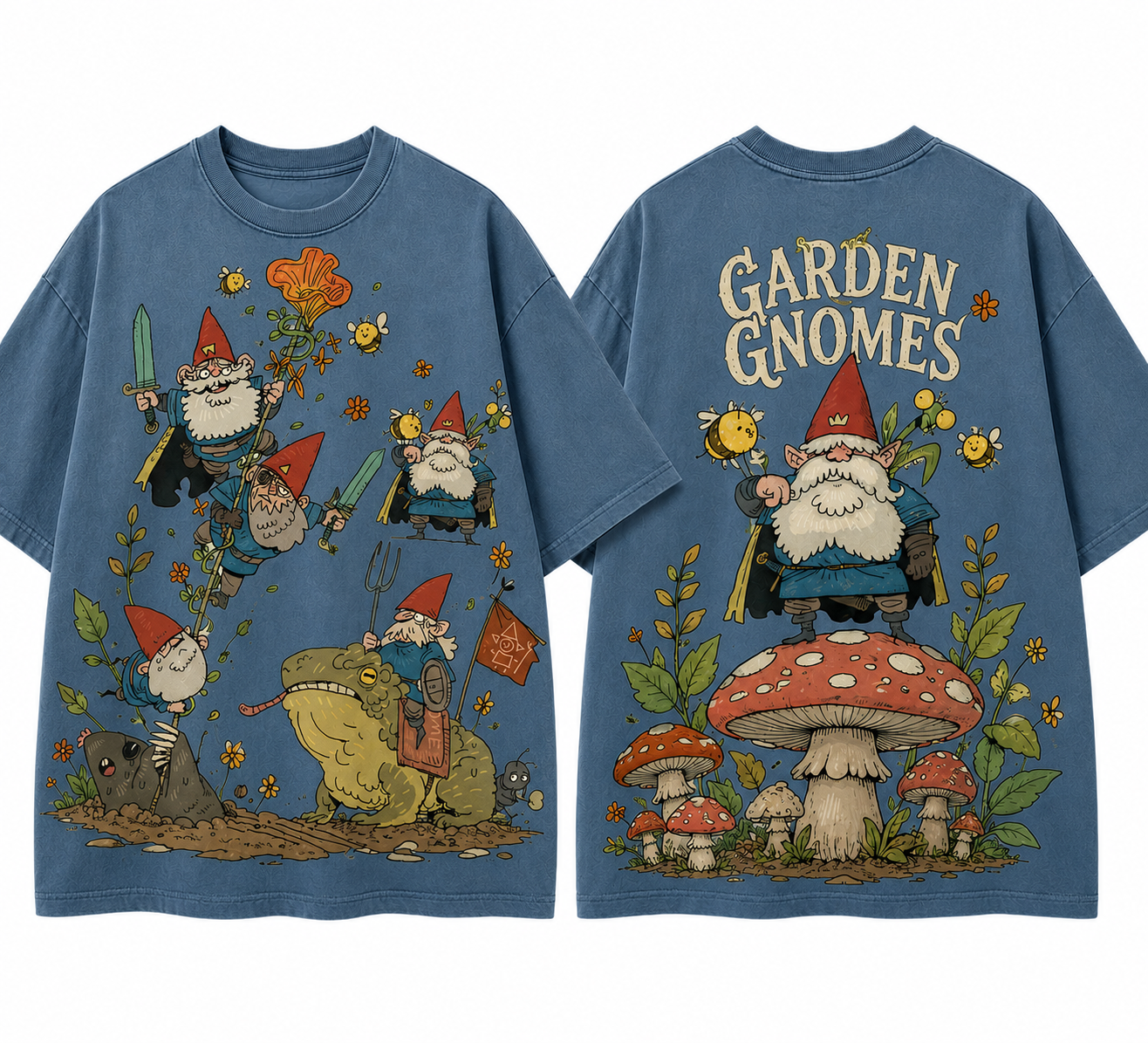 Garden Gnomes Adventure Vintage Fantasy Graphic T Shirt