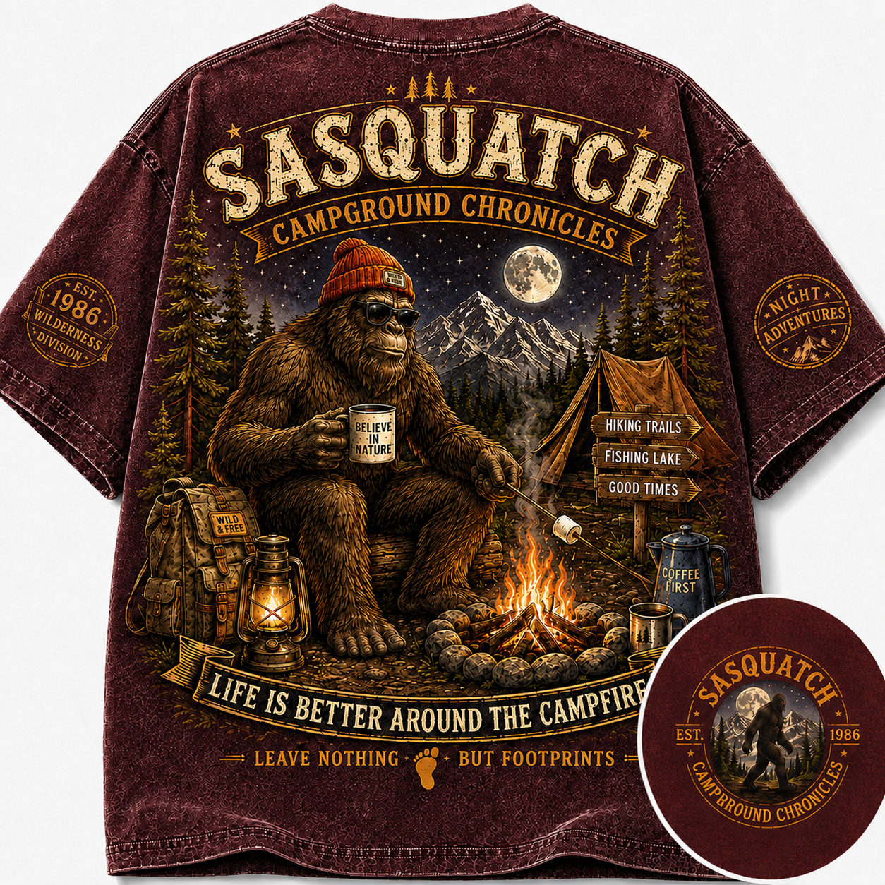 "Campground Chronicles" Vintage Sasquatch Campfire Graphic Tee