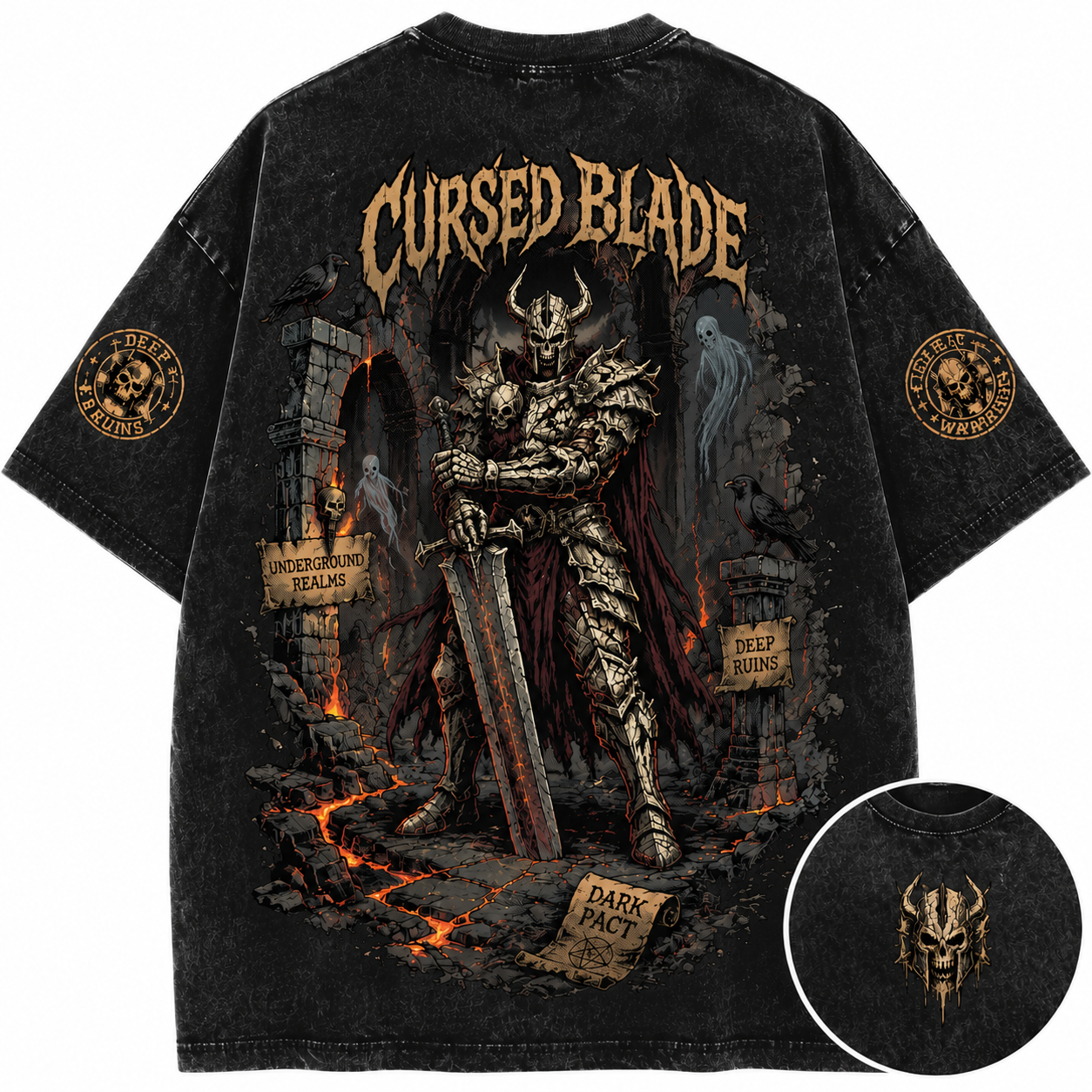 "Cursed Blade" Vintage Dark Fantasy Knight Graphic Tee