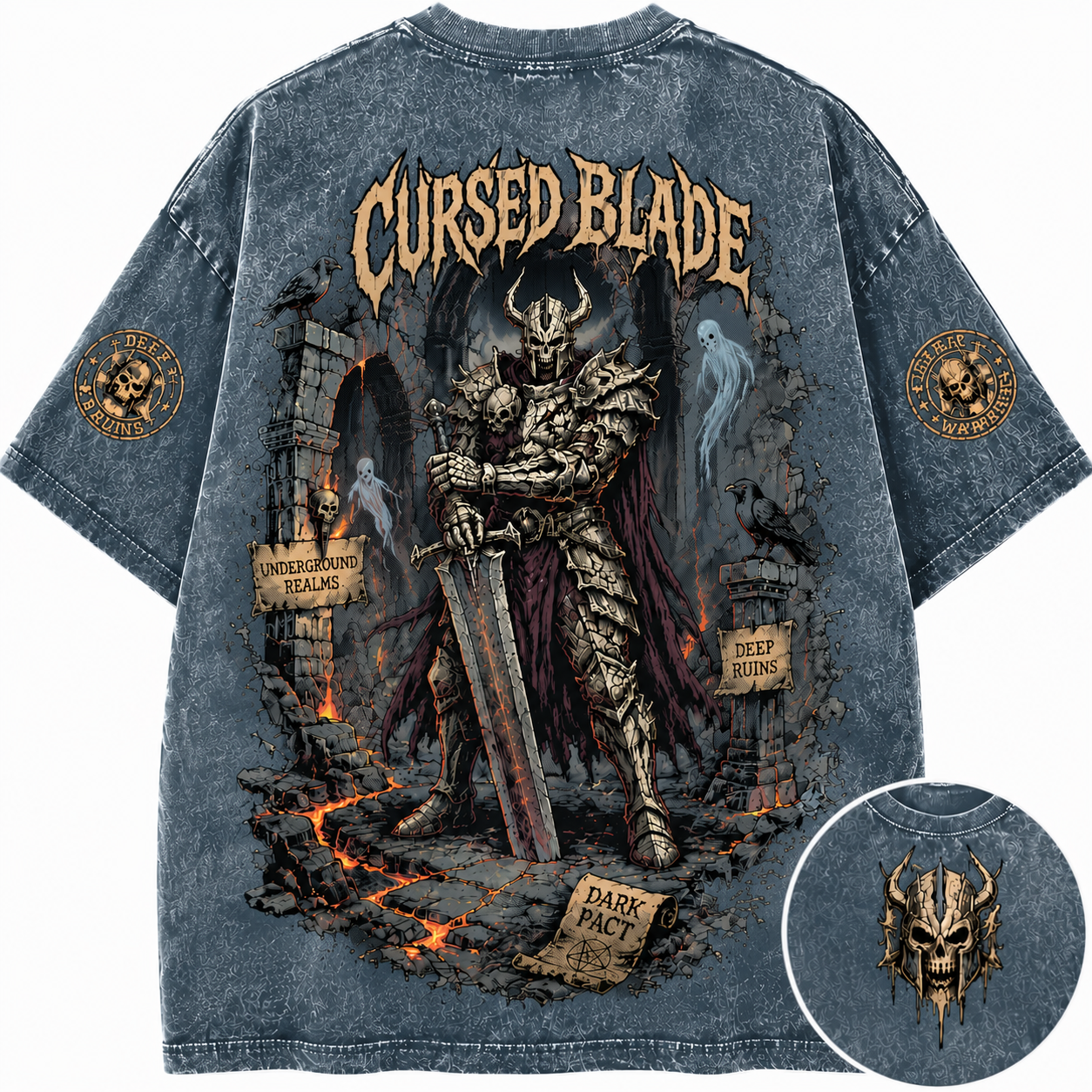 "Cursed Blade" Vintage Dark Fantasy Knight Graphic Tee