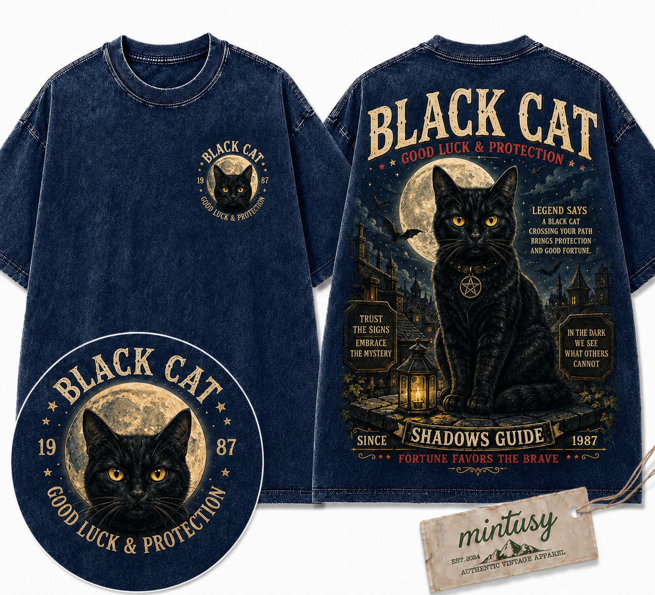 "Black Cat Protection" Vintage Mystical Graphic Tee