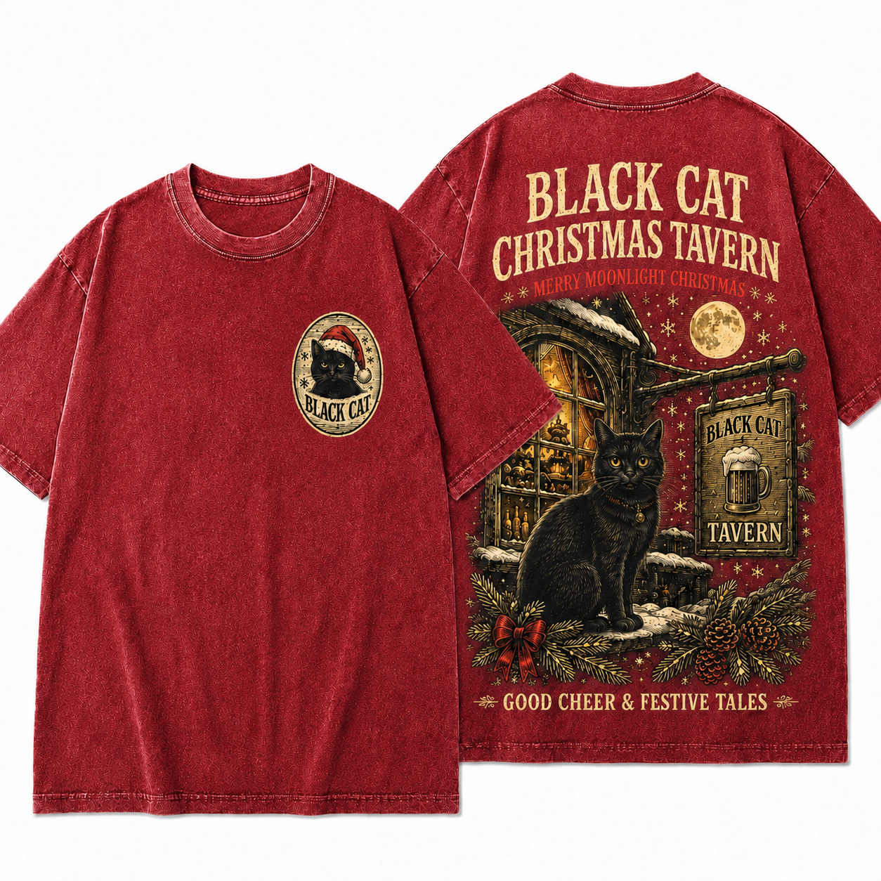 "Black Cat Christmas Tavern" Vintage Holiday Graphic Tee