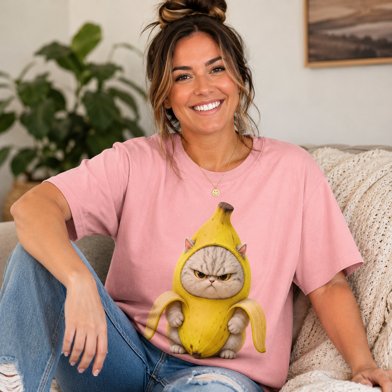 Banana Mood Cat – Vintage Funny Cat Tee