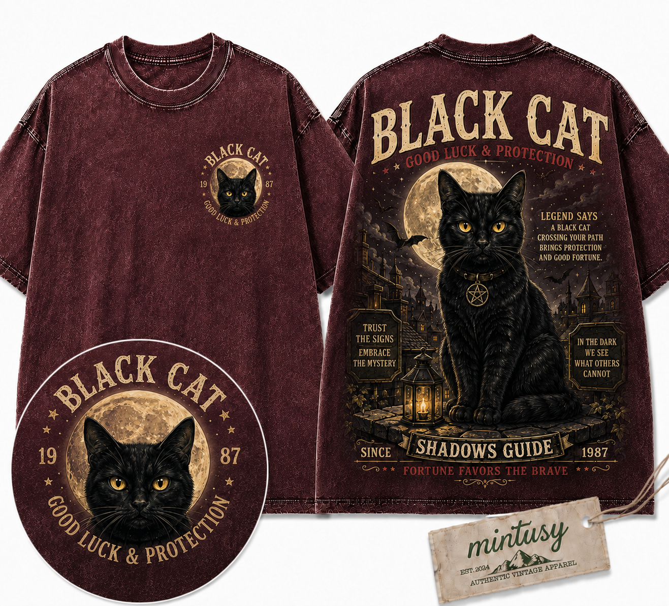 "Black Cat Protection" Vintage Mystical Graphic Tee