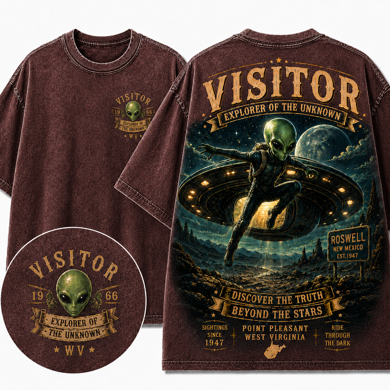 "Visitor Explorer of the Unknown" Vintage UFO Graphic Tee
