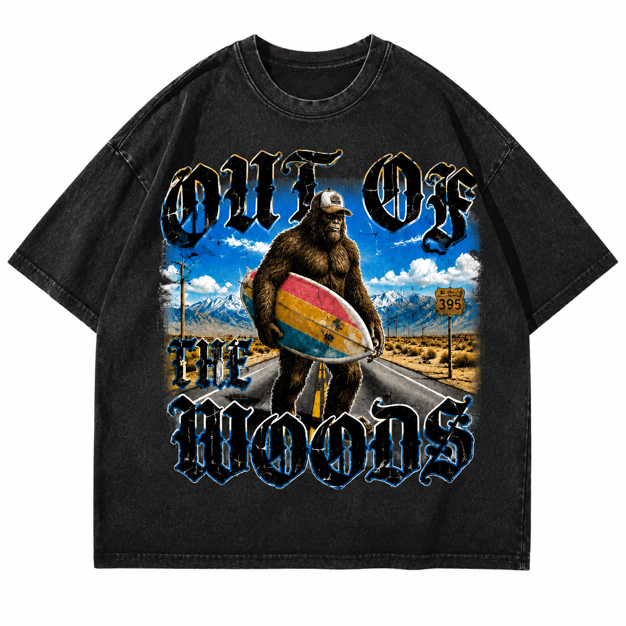 "Out Of The Woods" Vintage Bigfoot Surfer Graphic Tee