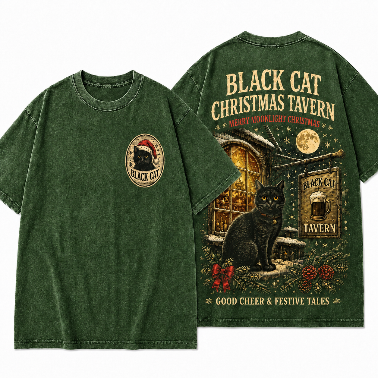 "Black Cat Christmas Tavern" Vintage Holiday Graphic Tee